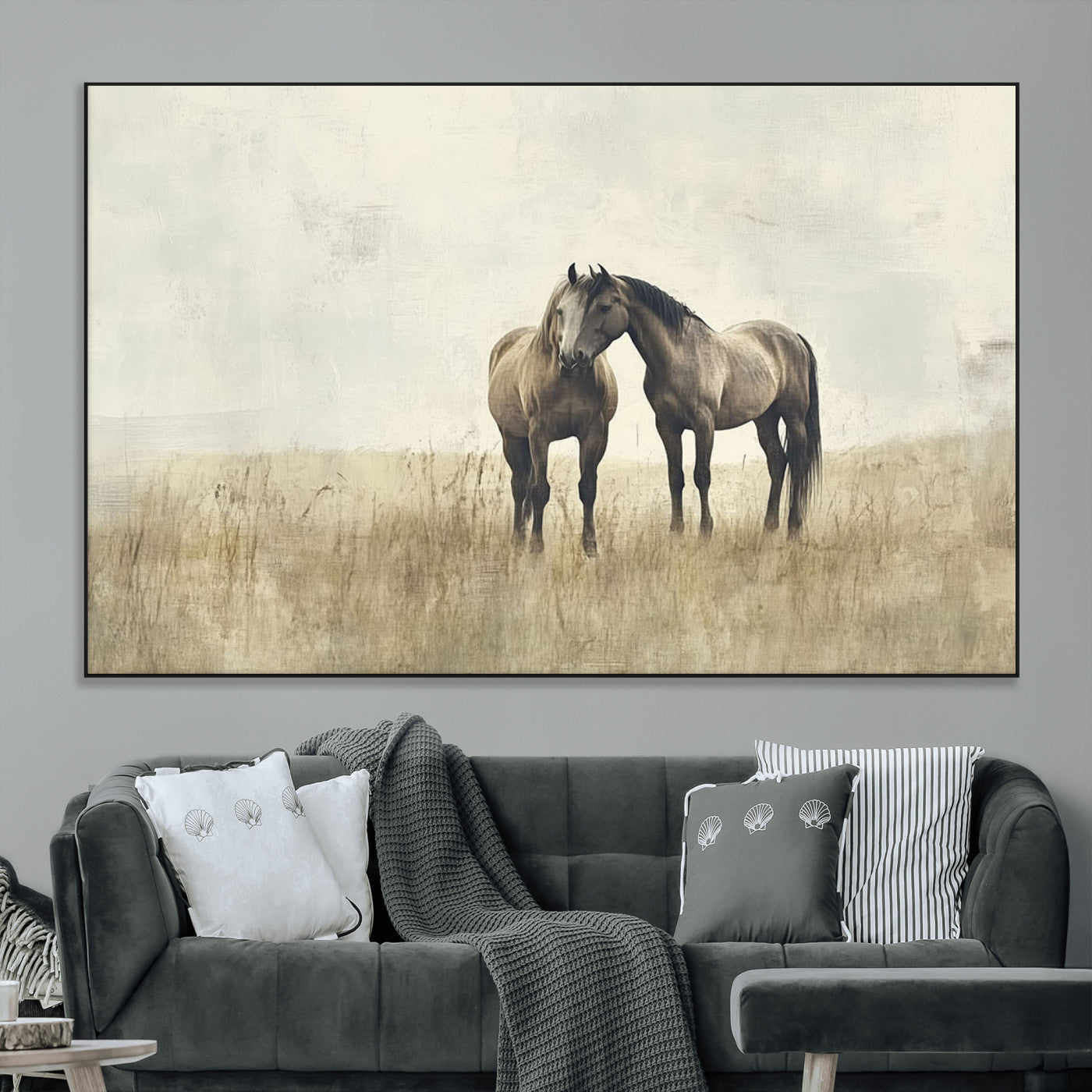 SEG-FC-51X34_Oversize - Chines Style Grunge Horses Wall Art Canvas Print
