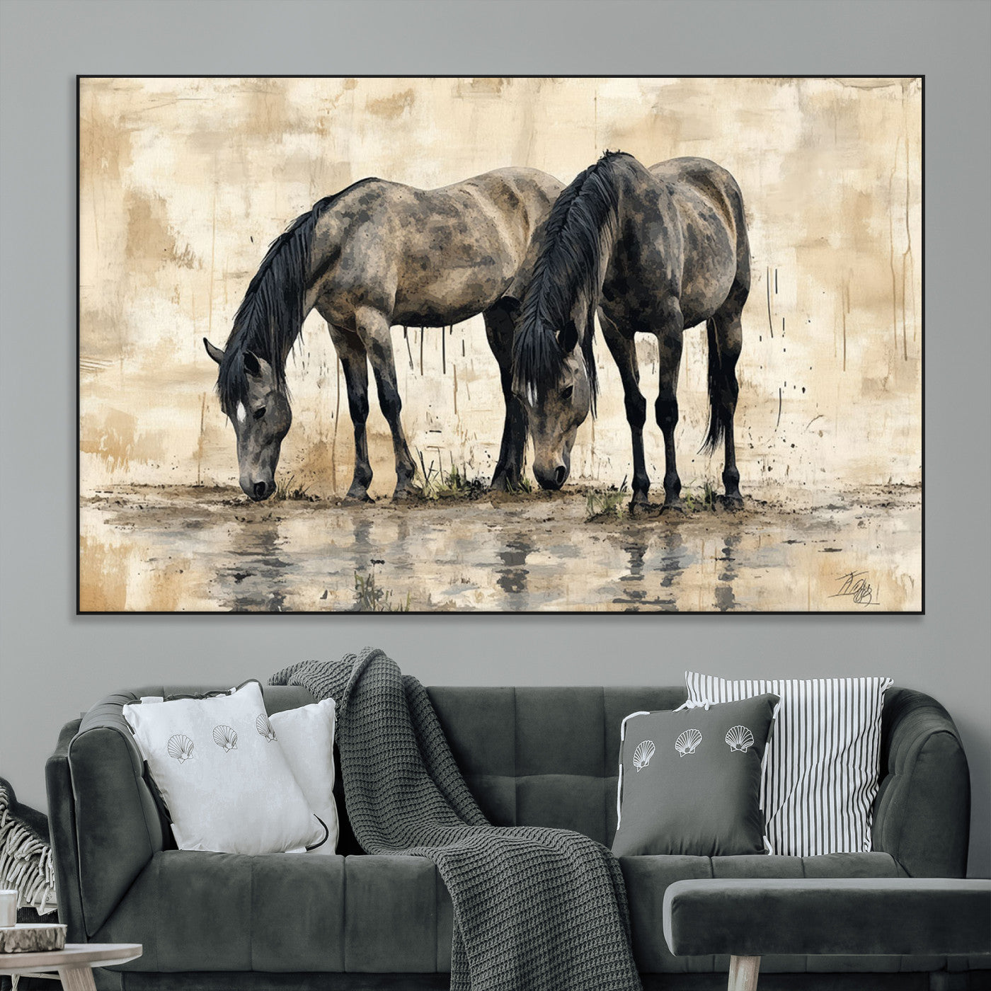 SEG-FC-51X34_Oversize - Chinese Style Abstract Black Horses Wall Art Canvas Print - Abstract Horse Wall Art Canvas Print