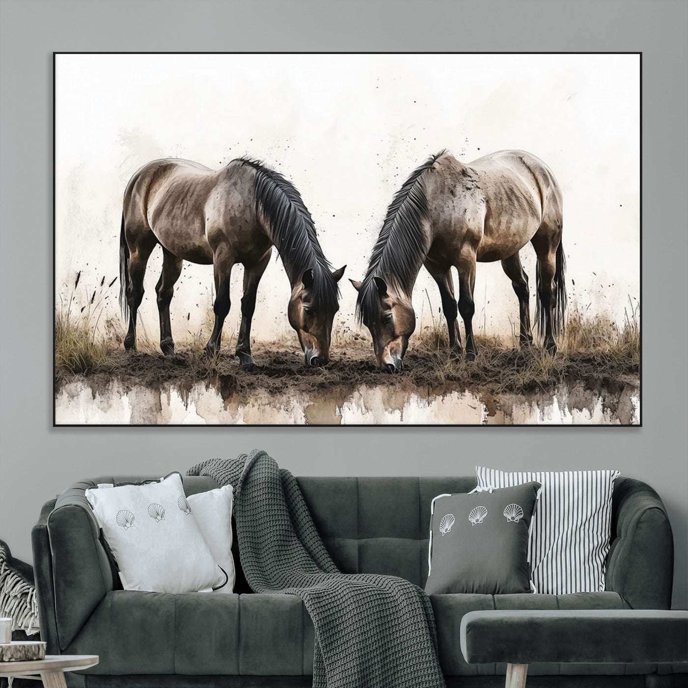 SEG-FC-51X34_Oversize - Chines Ink Style Horses Wall Art Canvas Print