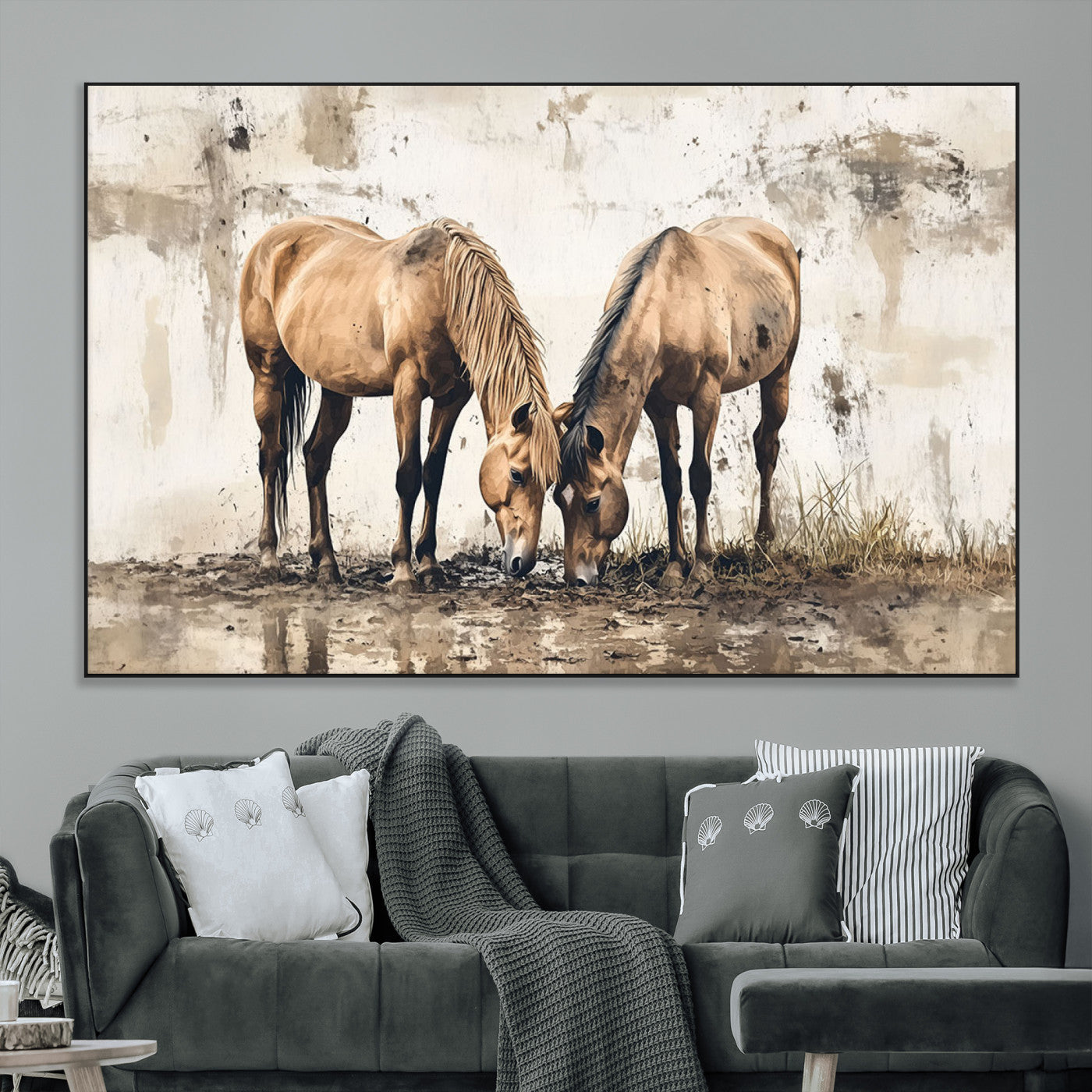 SEG-FC-51X34_Oversize - Vintage Horses Wall Art | Ready to Hang and Framed Triptych | Western Farmhouse Wall Decor for