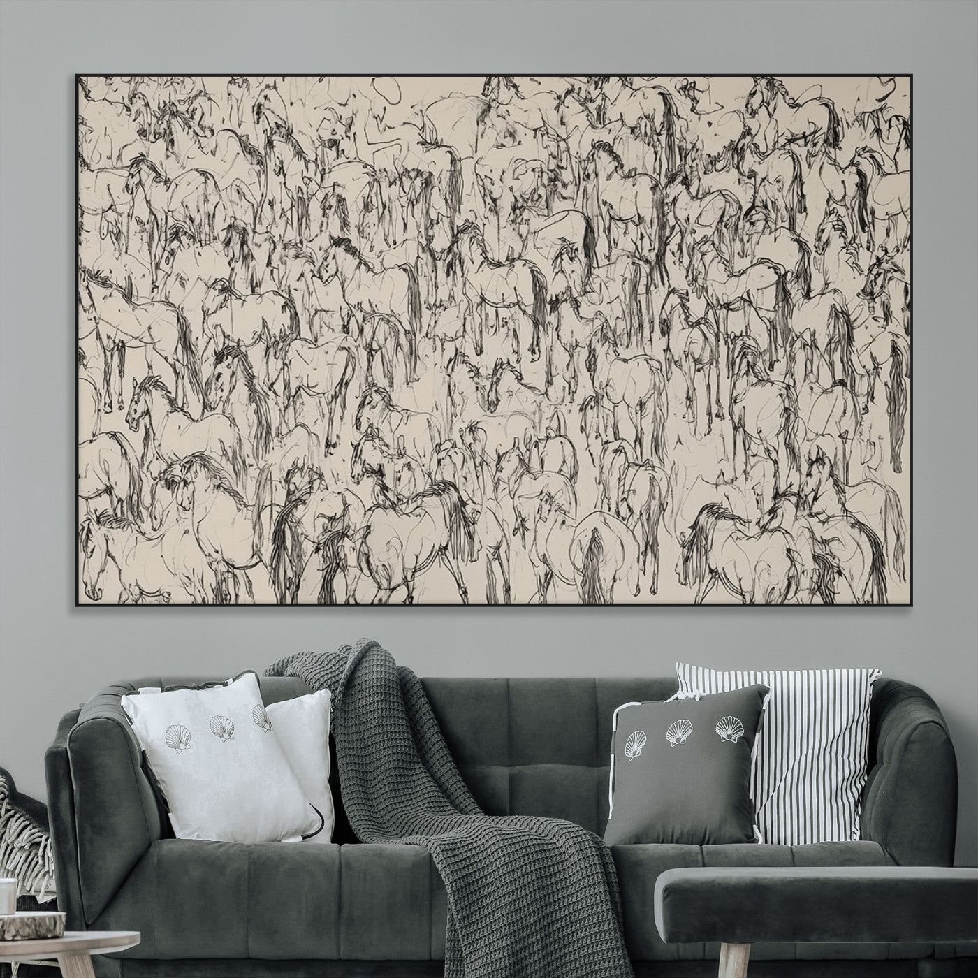 25718-MGV-CV-36X24-Abstract Horse Sketch Wall Art | Ready to Hang and Framed | Farmhouse Wall Decor for Living Room or