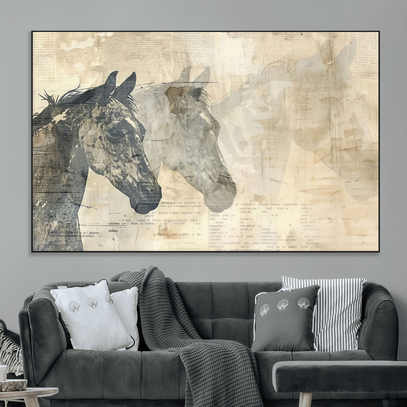 SEG-FC-51X34_Oversize - Abstract Horse Canvas Print | Modern Farmhouse Wall Art | Ready to Hang Framed
