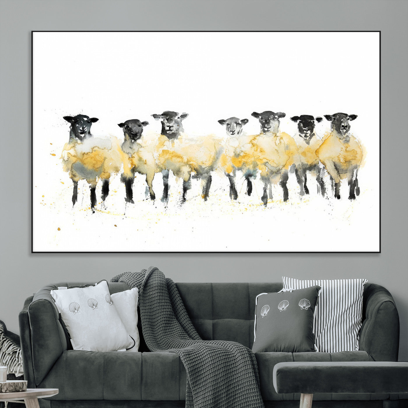 SEG-FC-51X34_Oversize - Farmhouse Wall Art Sheep Print | Ready to Hang Framed Canvas | Rustic Barn Decor