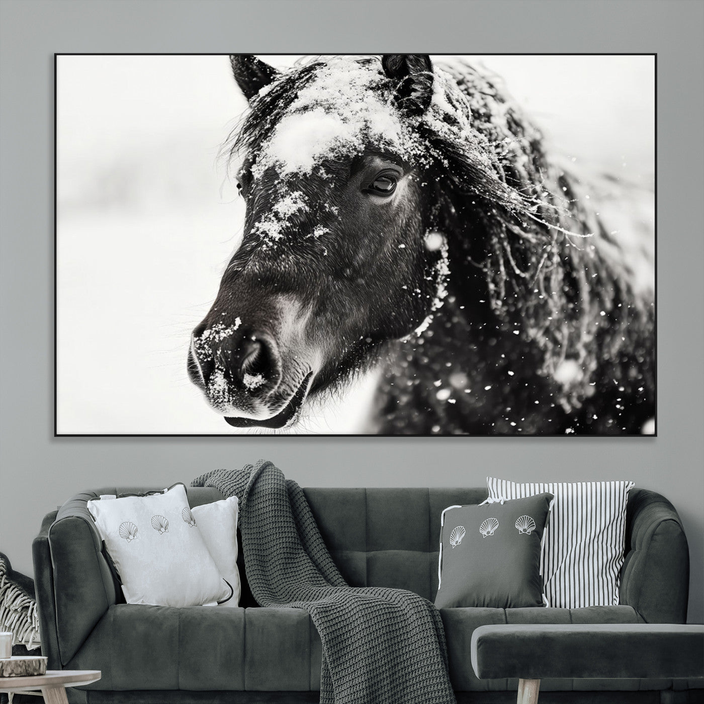 SEG-FC-51X34_Oversize - Framed Black and White Horse Wall Art | Ready to Hang and Framed | Farmhouse and Western Wall Decor