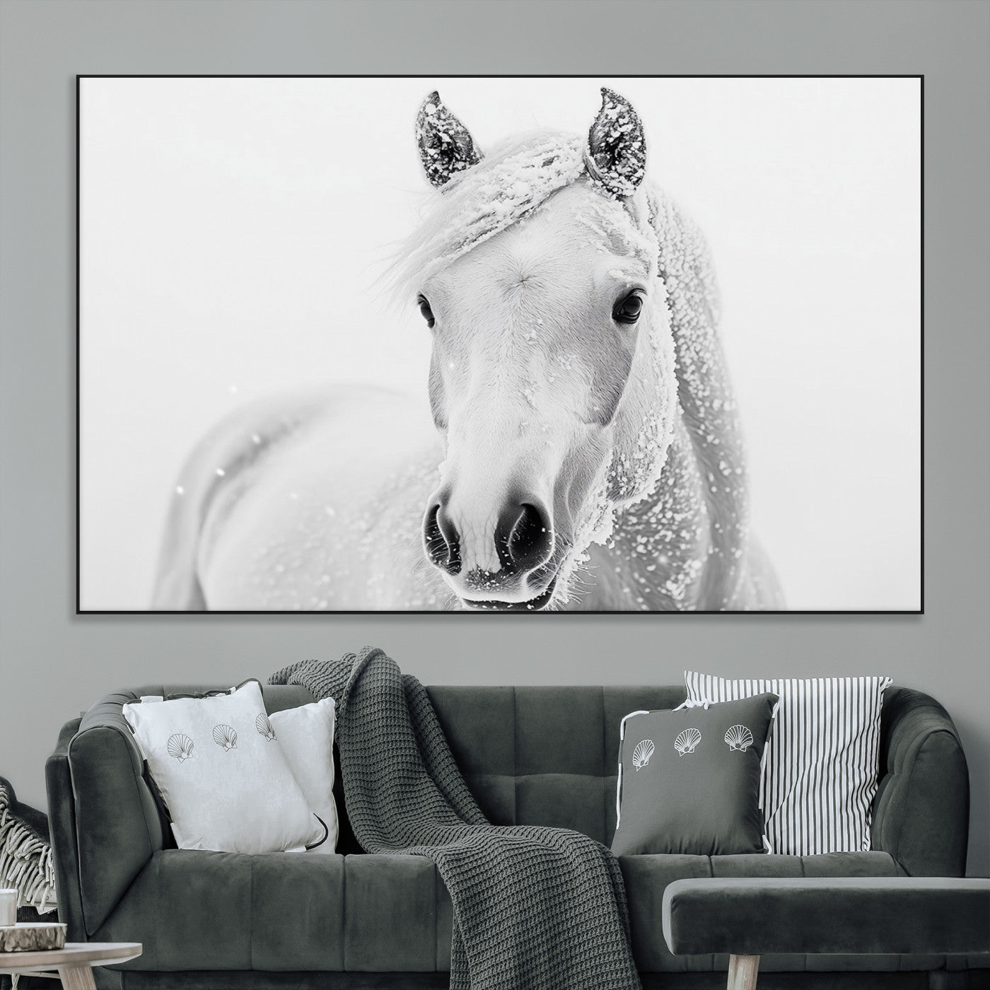 SEG-FC-51X34_Oversize - Majestic White Horse Wall Art | Ready to Hang and Framed | Farmhouse Wall Decor for Living Room