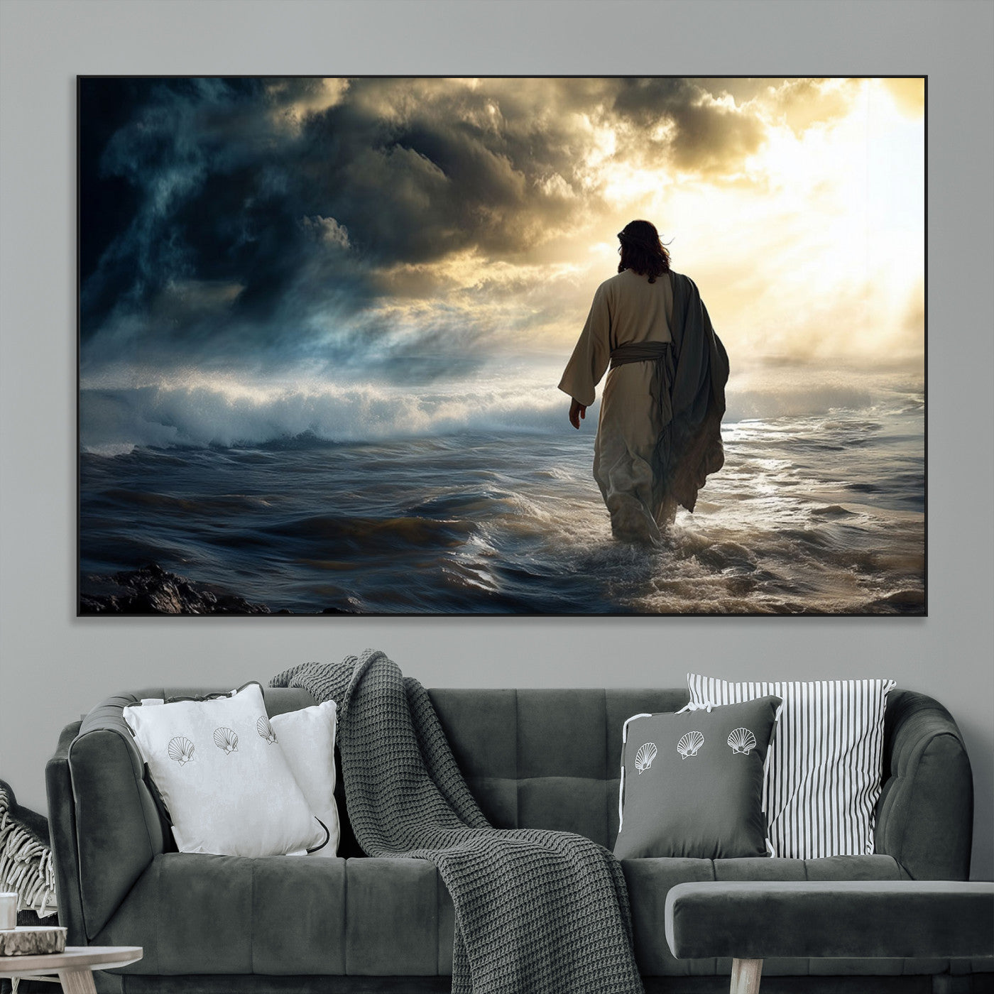 SEG-FC-51X34_Oversize - Jesus Walking on Water Wall Art | Canvas Print | Ready to Hang | Christian Home Decor | Spiritual