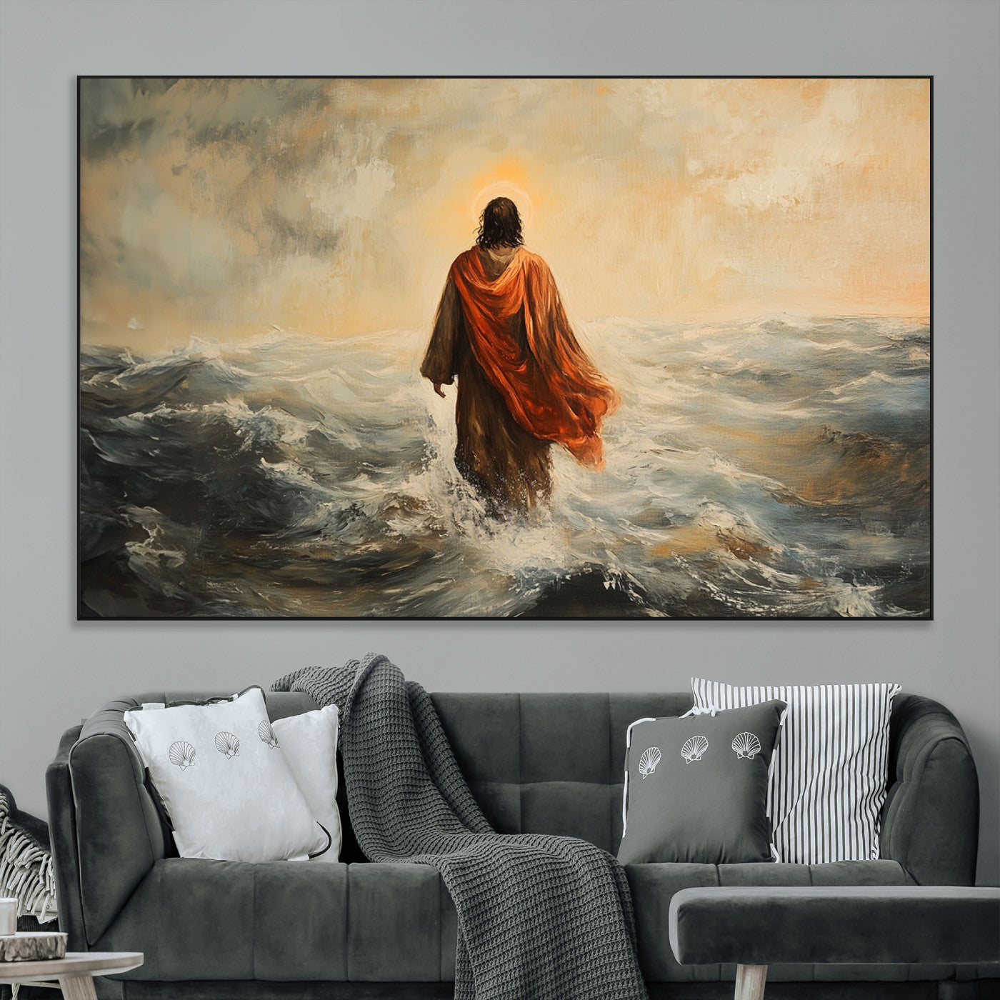 SEG-FC-51X34_Oversize - Jesus Walking on Water, Christian Wall Art, Jesus Christ Walking on Oil Painting Style Print