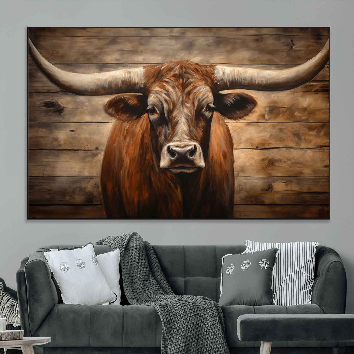 77556-MGV-CV-36X24-Longhorn Bull Wall Art | Canvas Print | Ready to Hang | Rustic Farmhouse Wall Decor | Western Barn