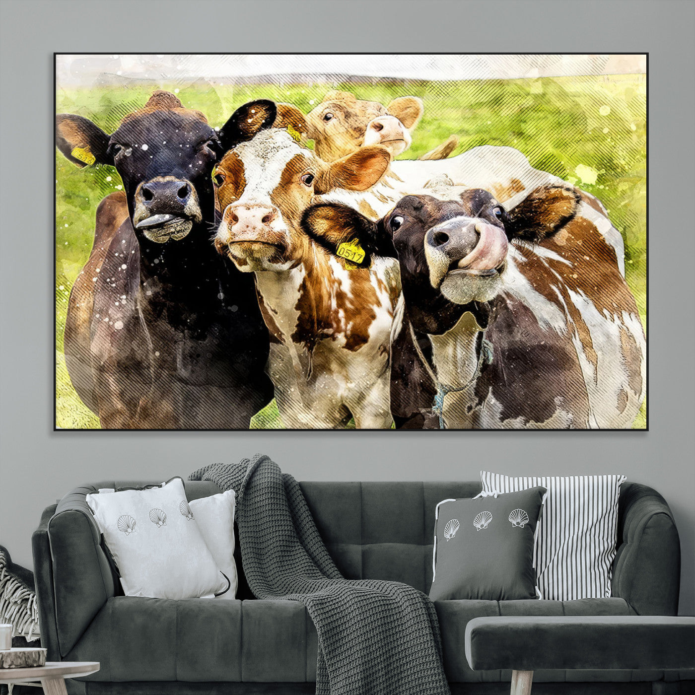 SEG-FC-51X34_Oversize - Curious Cows Farmhouse Wall Art | Ready to Hang and Framed Canvas Print | Rustic Farm Decor