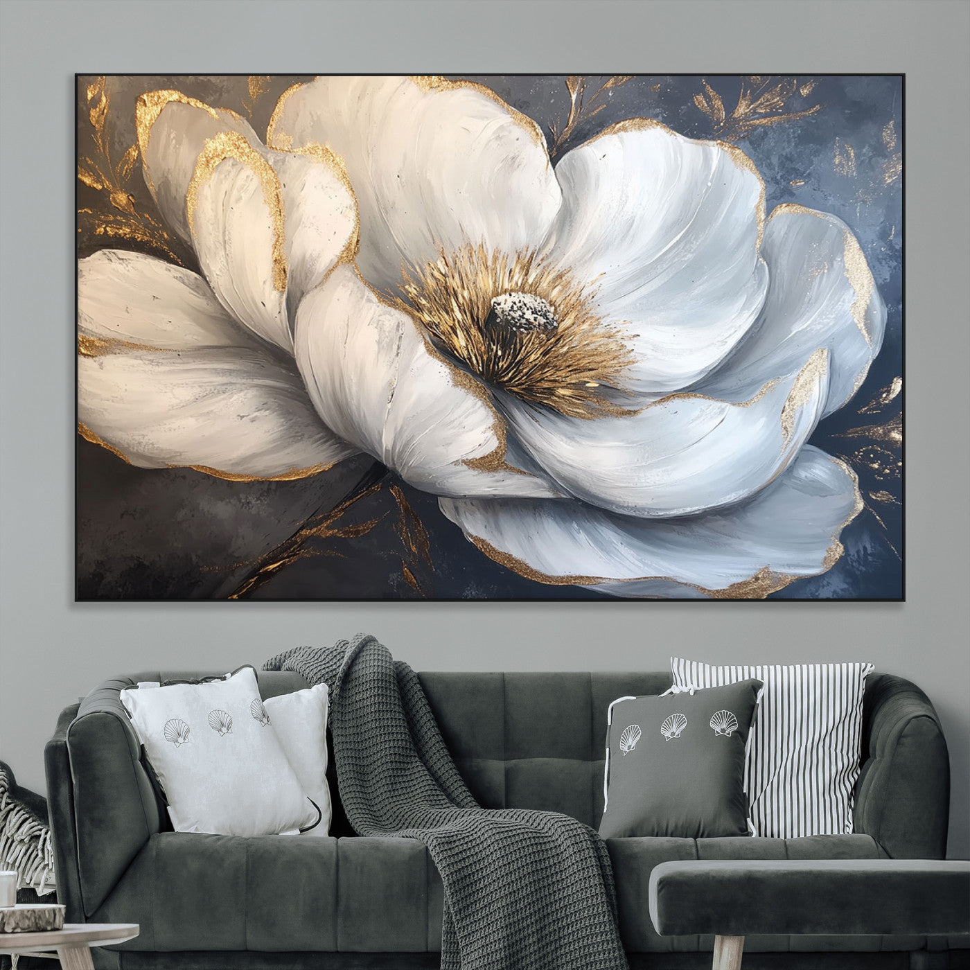 SEG-FC-51X34_Oversize - White Magnolia Flower Wall Art Canvas Print | Abstract Floral Wall Decor | Elegant Bloom Artwork |