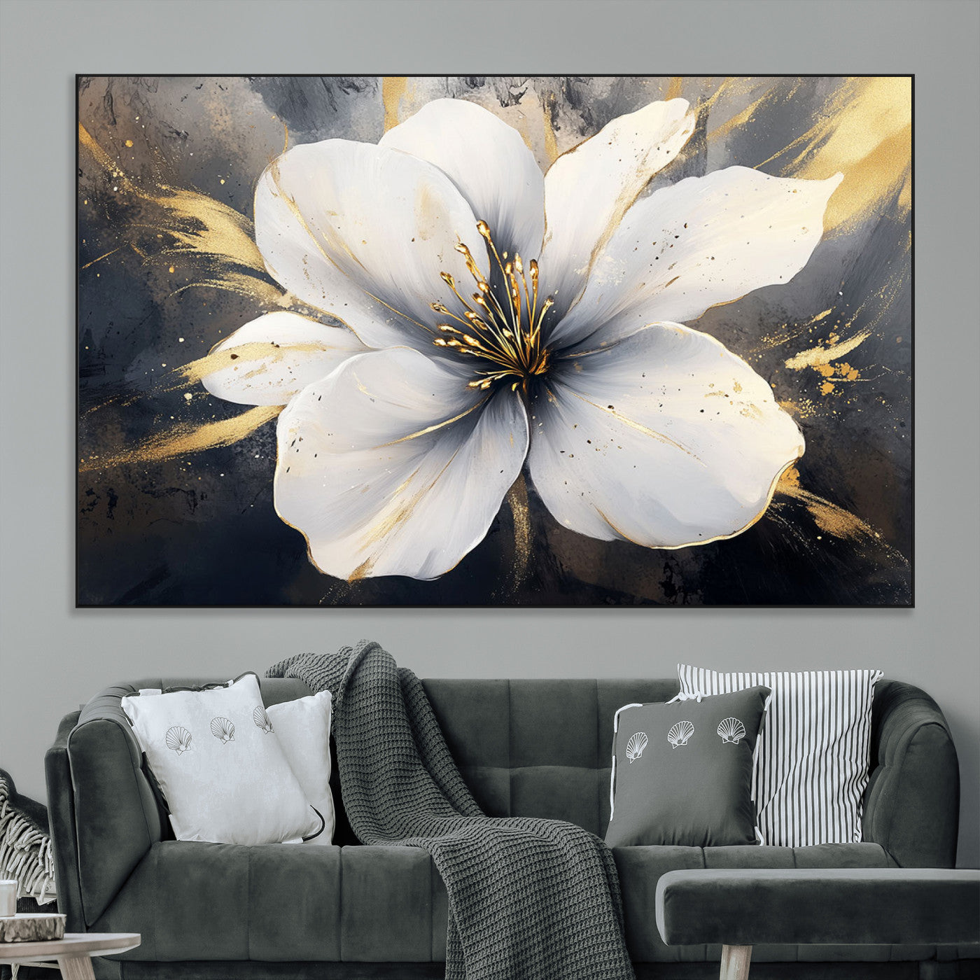 SEG-FC-51X34_Oversize - White Flower Wall Art Canvas Print | Ready to Hang | Abstract Floral Wall Decor | Elegant Bloom