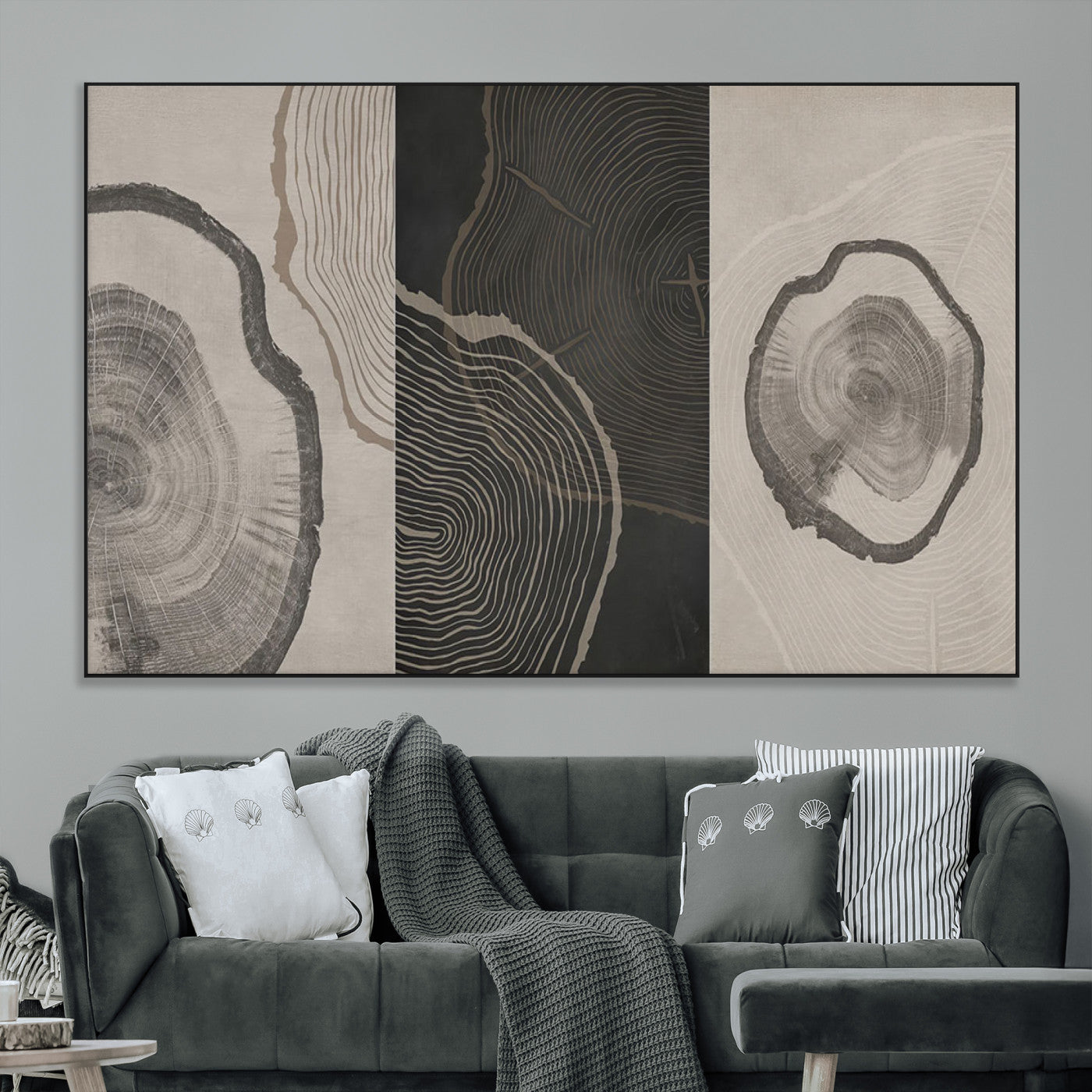 SEG-FC-51X34_Oversize - Modern Abstract Tree Ring Canvas Art Set | 3 Panel Large Tree Ring Design for Living Room, Office,
