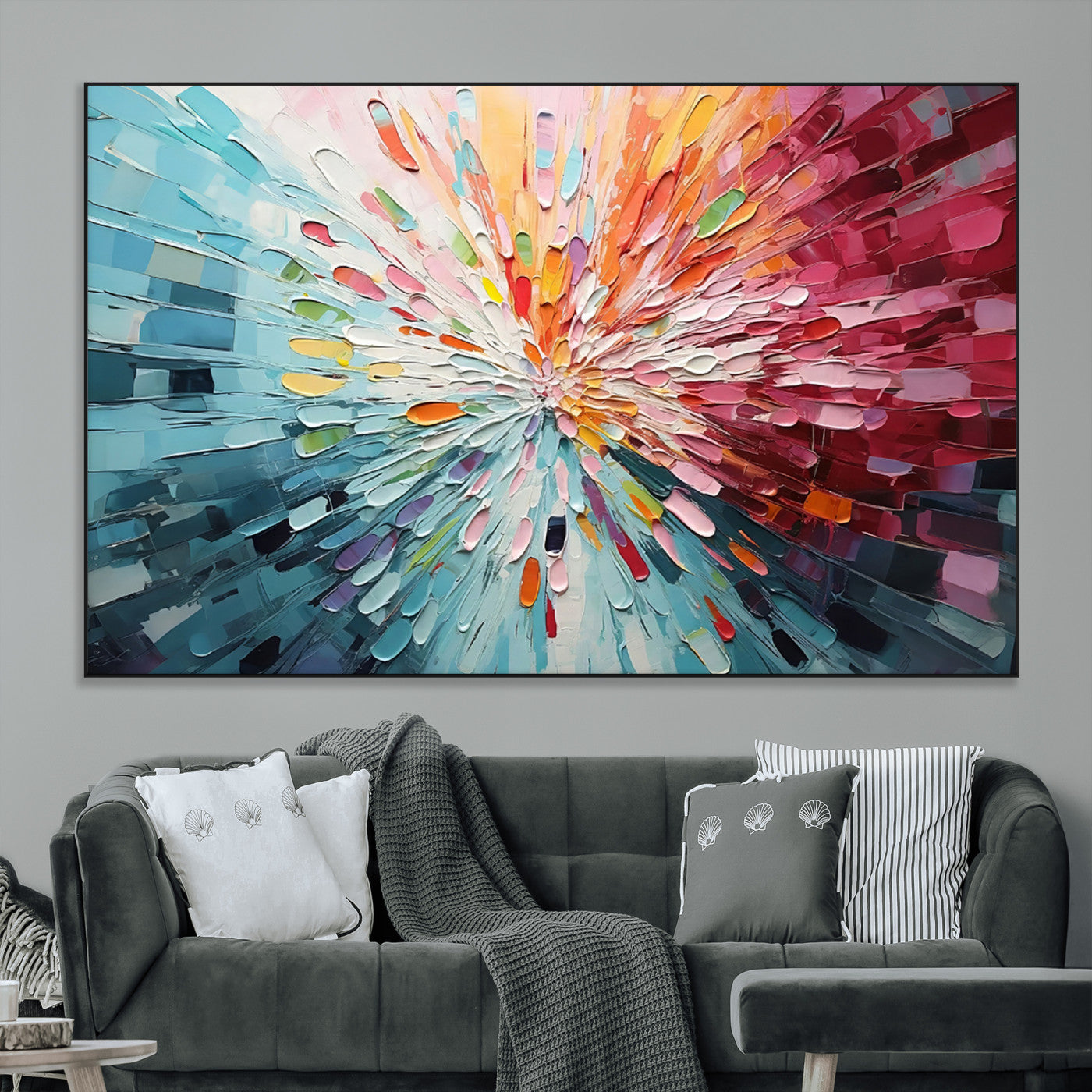SEG-FC-51X34_Oversize - Radiant Bloom Abstract Floral Wall Art Canvas Print - Colorful Burst - Modern Living Room Decor -