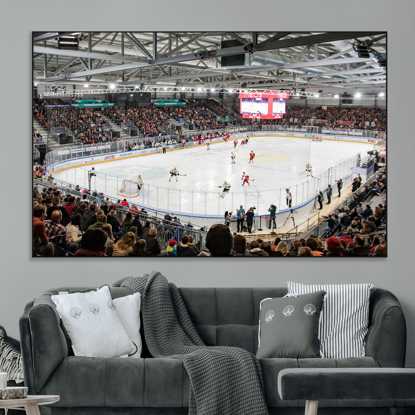 SEG-FC-51X34_Oversize - Lausanne Arena Ice Hockey Stadium Wall Art Canvas Print, Framed Lausanne Arena Ice Hockey Canvas
