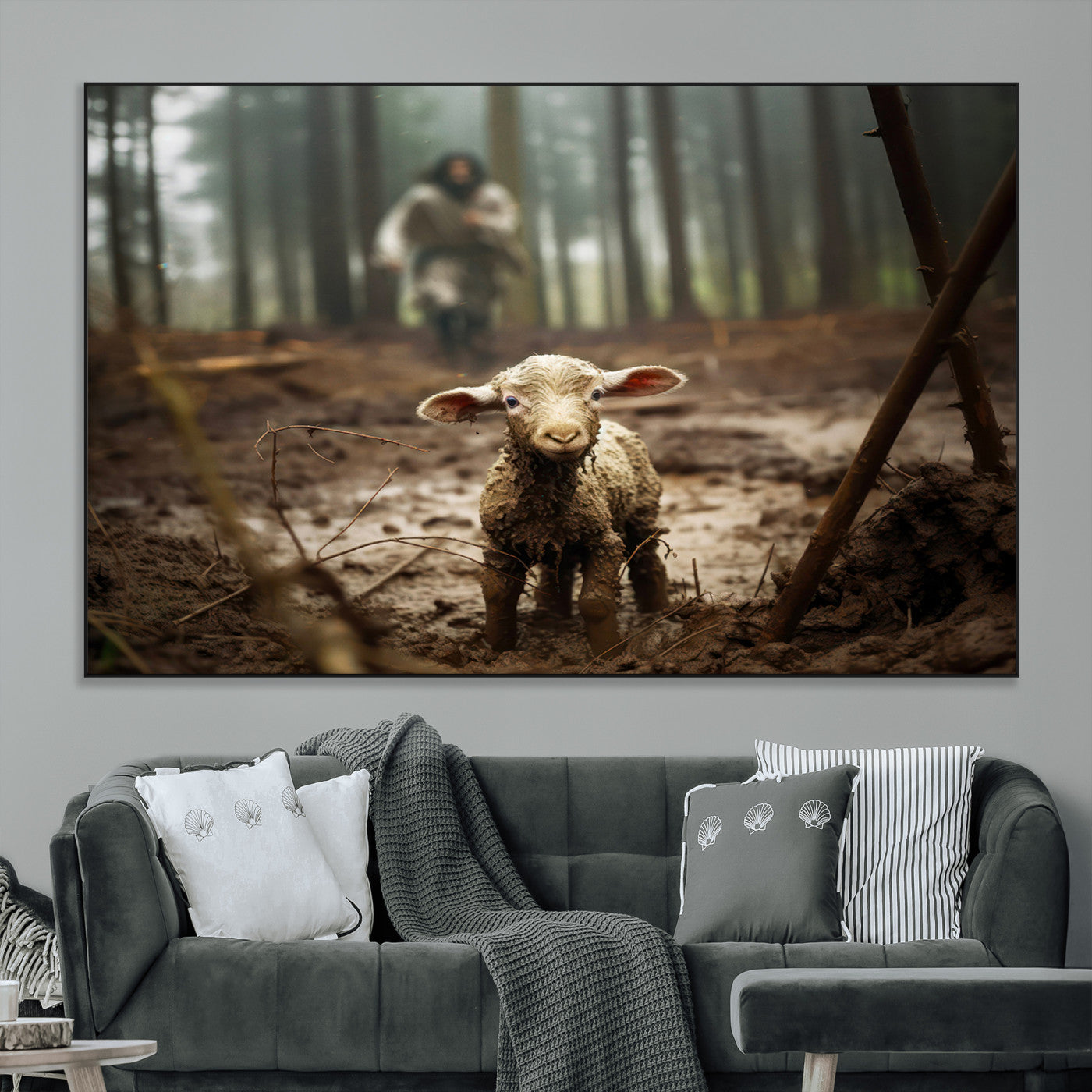 SEG-FC-51X34_Oversize - Jesus Running After a Lost Lamb Canvas Wall Art Print