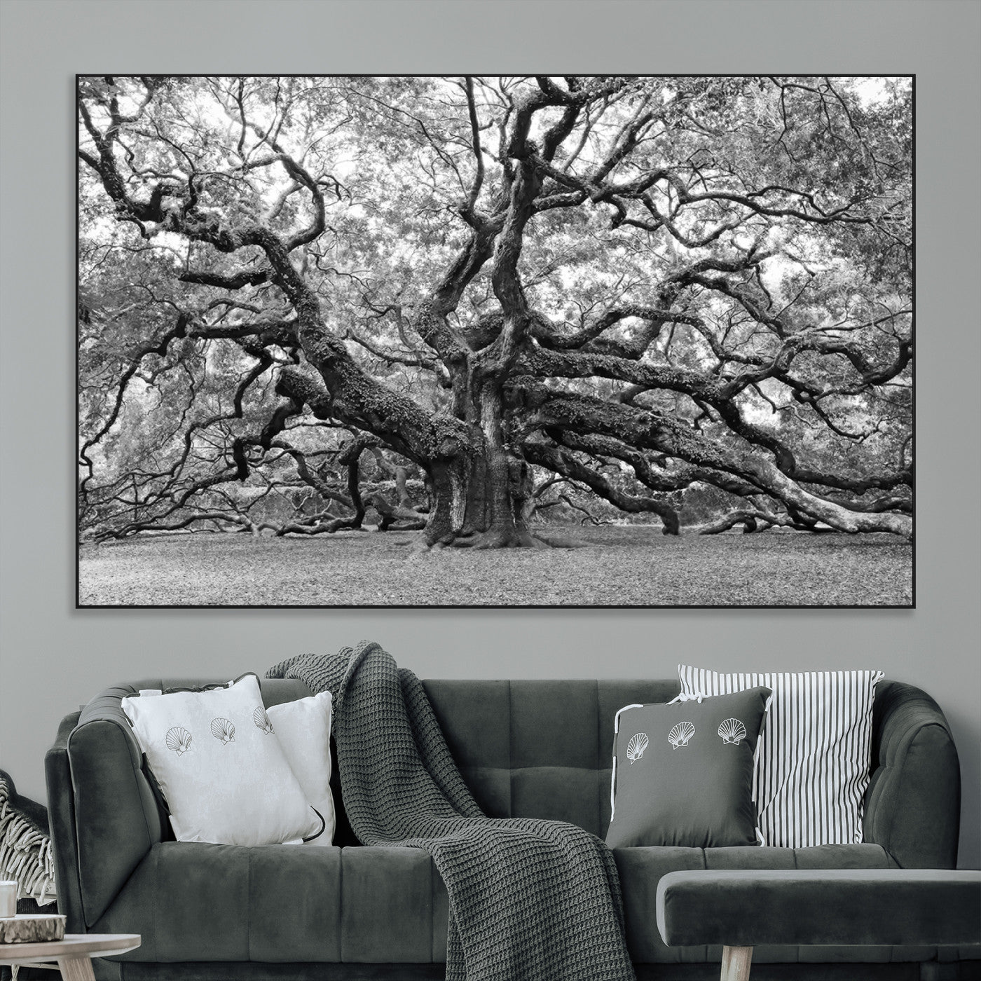 SEG-FC-51X34_Oversize - Black White Angel Oak Tree Wall Art - Timeless Nature-Inspired Canvas for Rustic, Modern, or