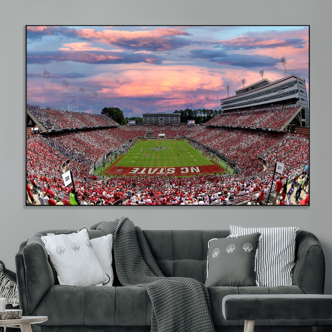SEG-FC-51X34_Oversize - Carter-Finley Stadium Art Sunset Game Triple Canvas Wall Art - NC State Wolfpack Football Match