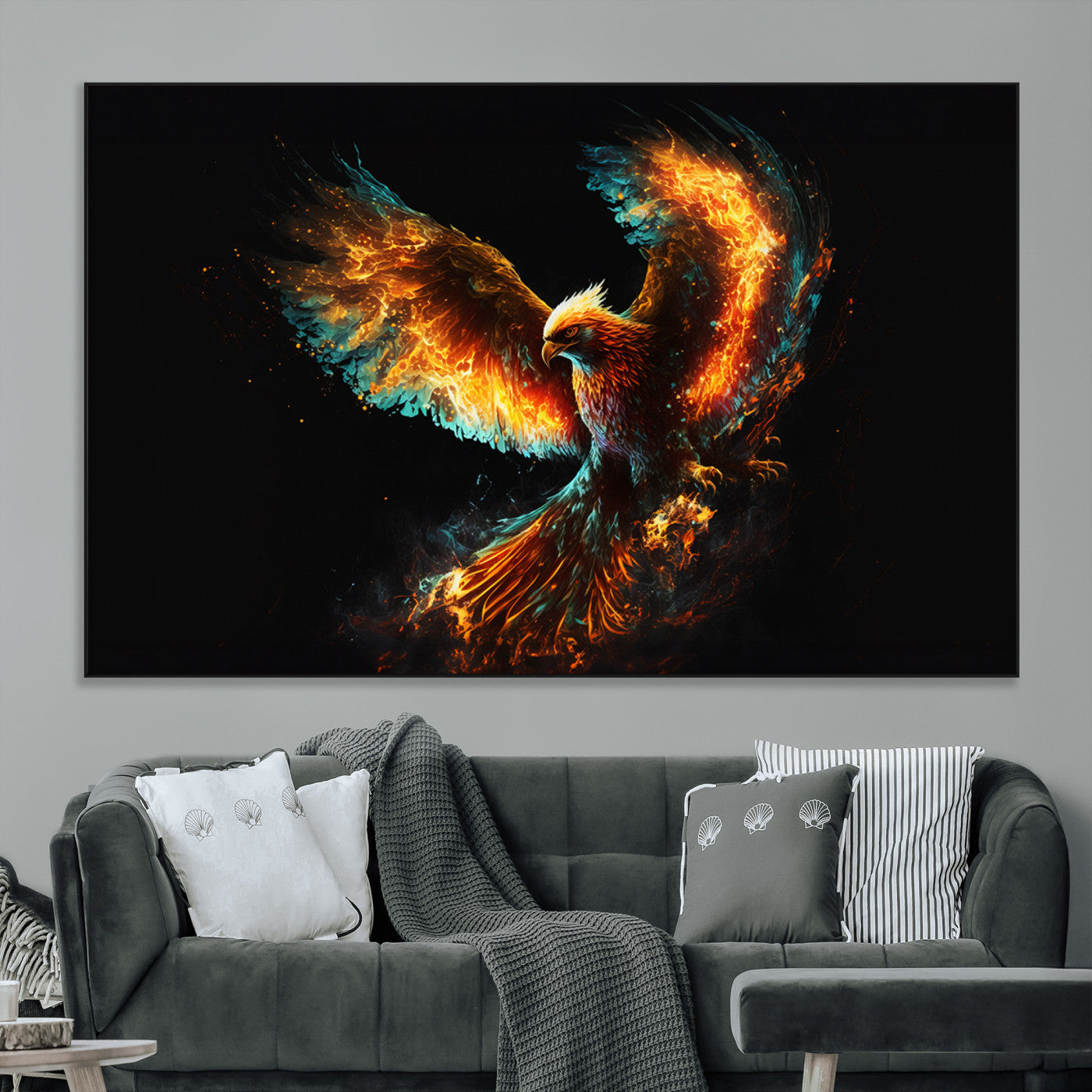 SEG-FC-51X34_Oversize - Fiery Phoenix Canvas Print | Ready to Hang Wall Art | Bold Fantasy Decor for Living Room | Majestic