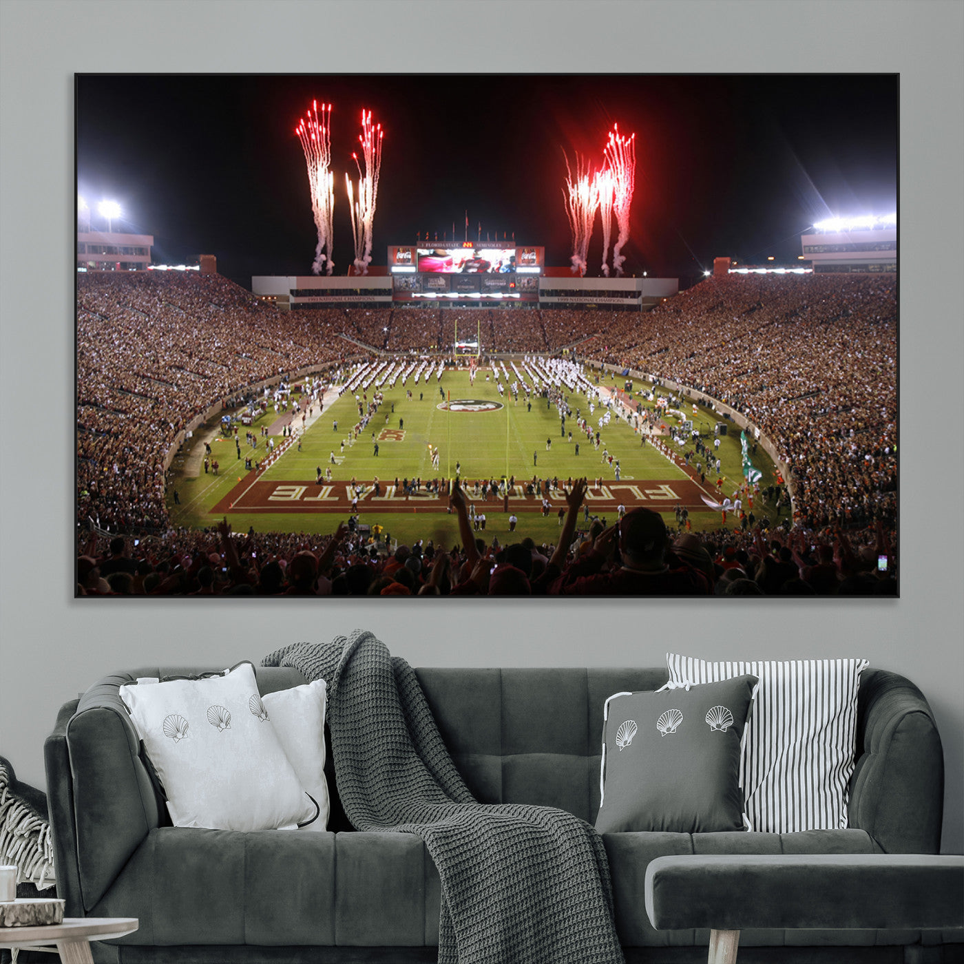 SEG-FC-51X34_Oversize - Framed Florida State Seminoles Football Team Print - Tallahassee Doak Campbell Stadium Wall Art