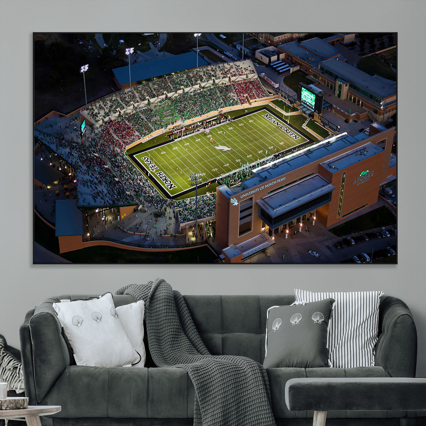 SEG-FC-51X34_Oversize - University of North Texas Mean Green Football Artwork, Football Team Print - Denton DATCU Stadium