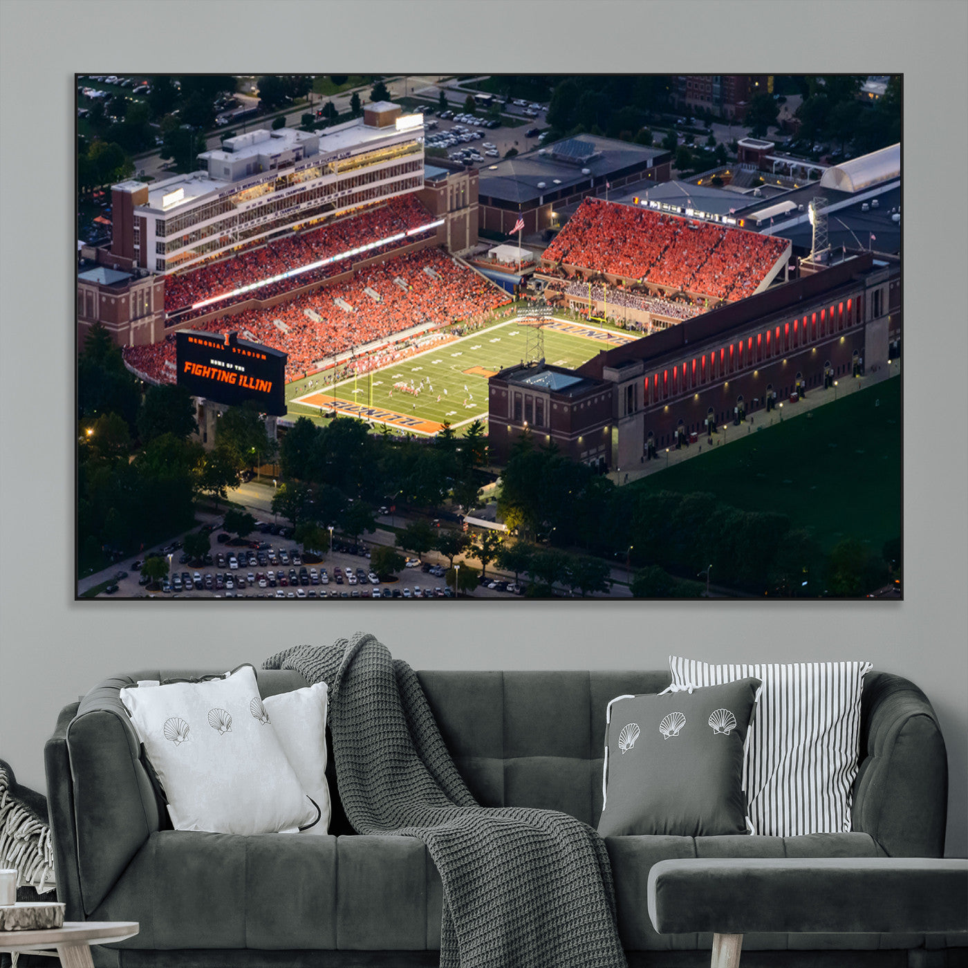 SEG-FC-51X34_Oversize - University of Illinois Fighting Illini Football Team Print - Champaign Illinois Memorial Stadium