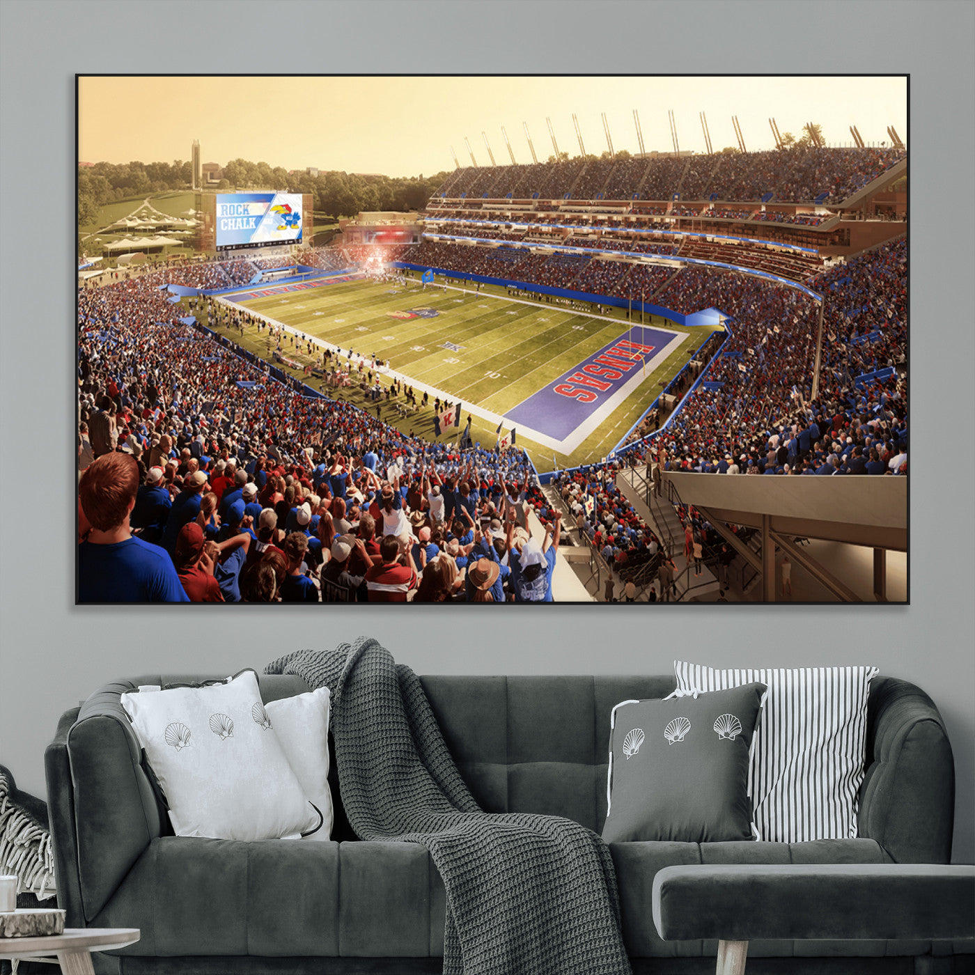 SEG-FC-51X34_Oversize - University of Kansas Jayhawks Football Team Print - Lawrence Kansas Memorial Stadium Wall Art Canvas