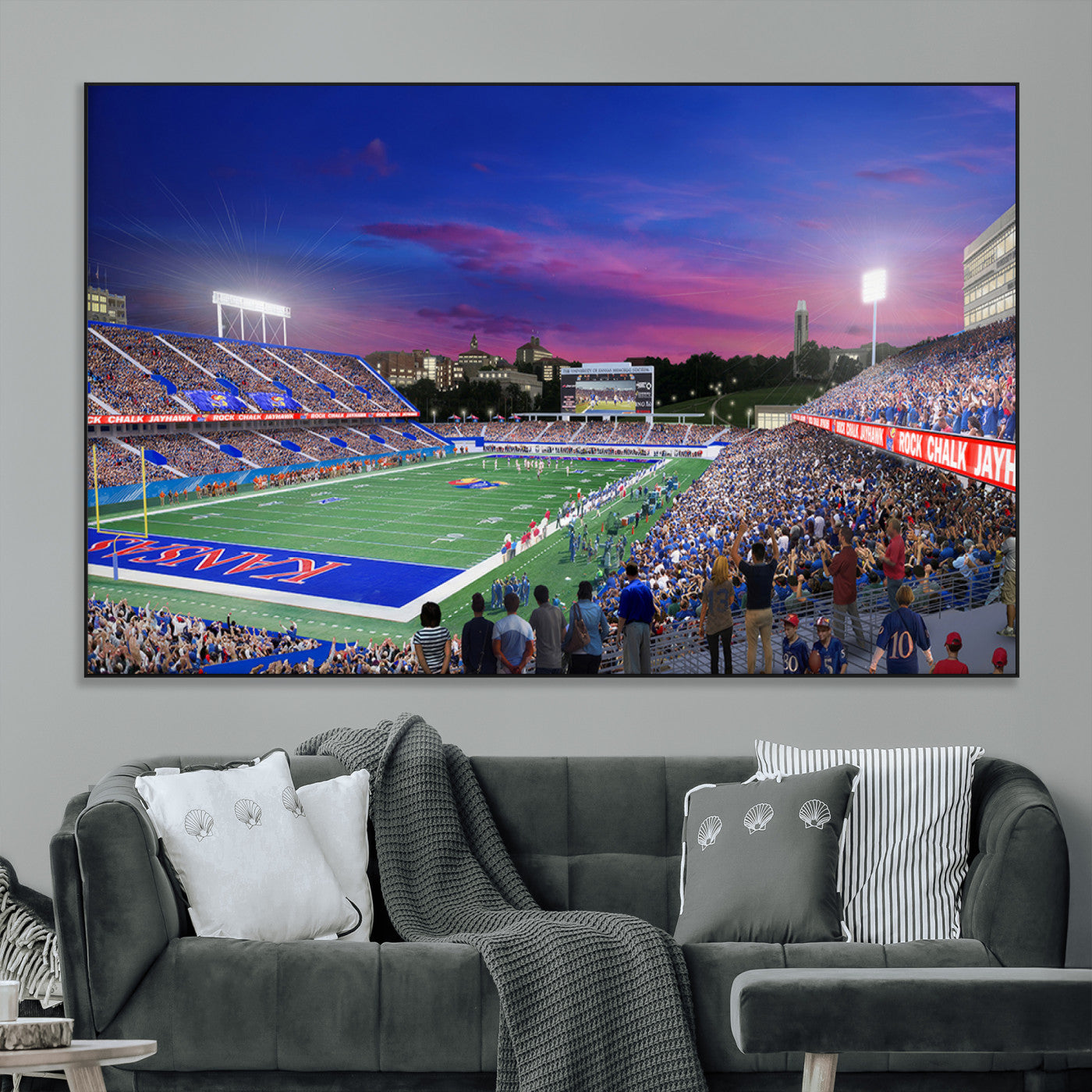 SEG-FC-51X34_Oversize - University of Kansas Jayhawks Football Team Print Canvas- Lawrence Kansas Memorial Stadium Wall Art