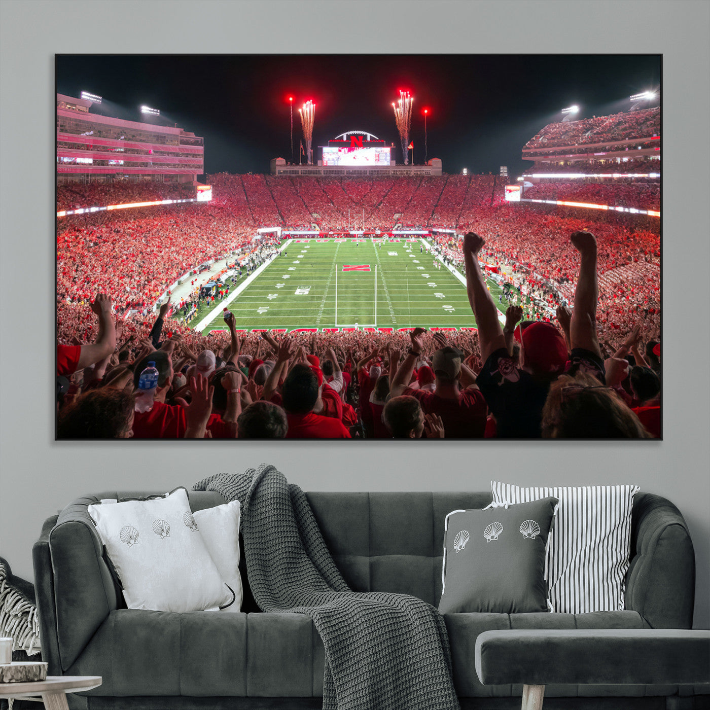 SEG-FC-51X34_Oversize - University of Nebraska Cornhuskers Football Team Print - Lincoln Memorial Stadium Wall Art Canvas
