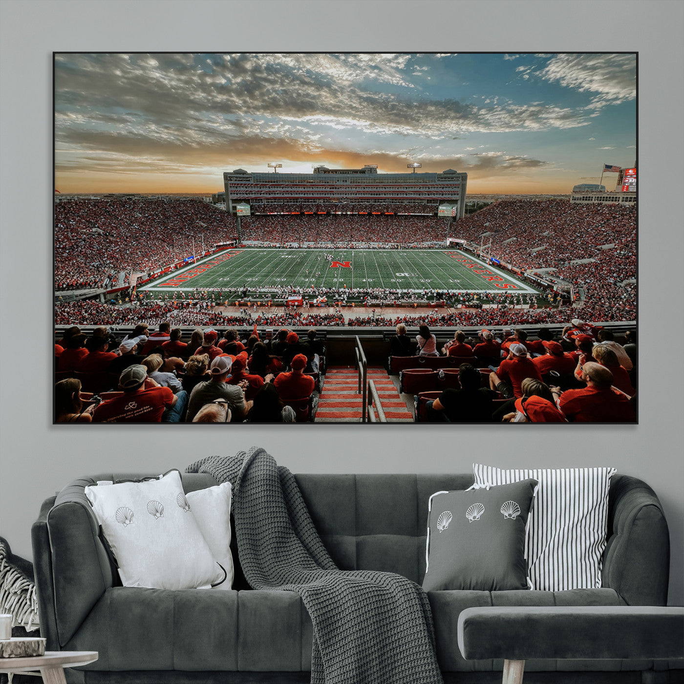 SEG-FC-51X34_Oversize - University of Nebraska Cornhuskers Football Team Print - Lincoln Memorial Stadium Art Canvas Print
