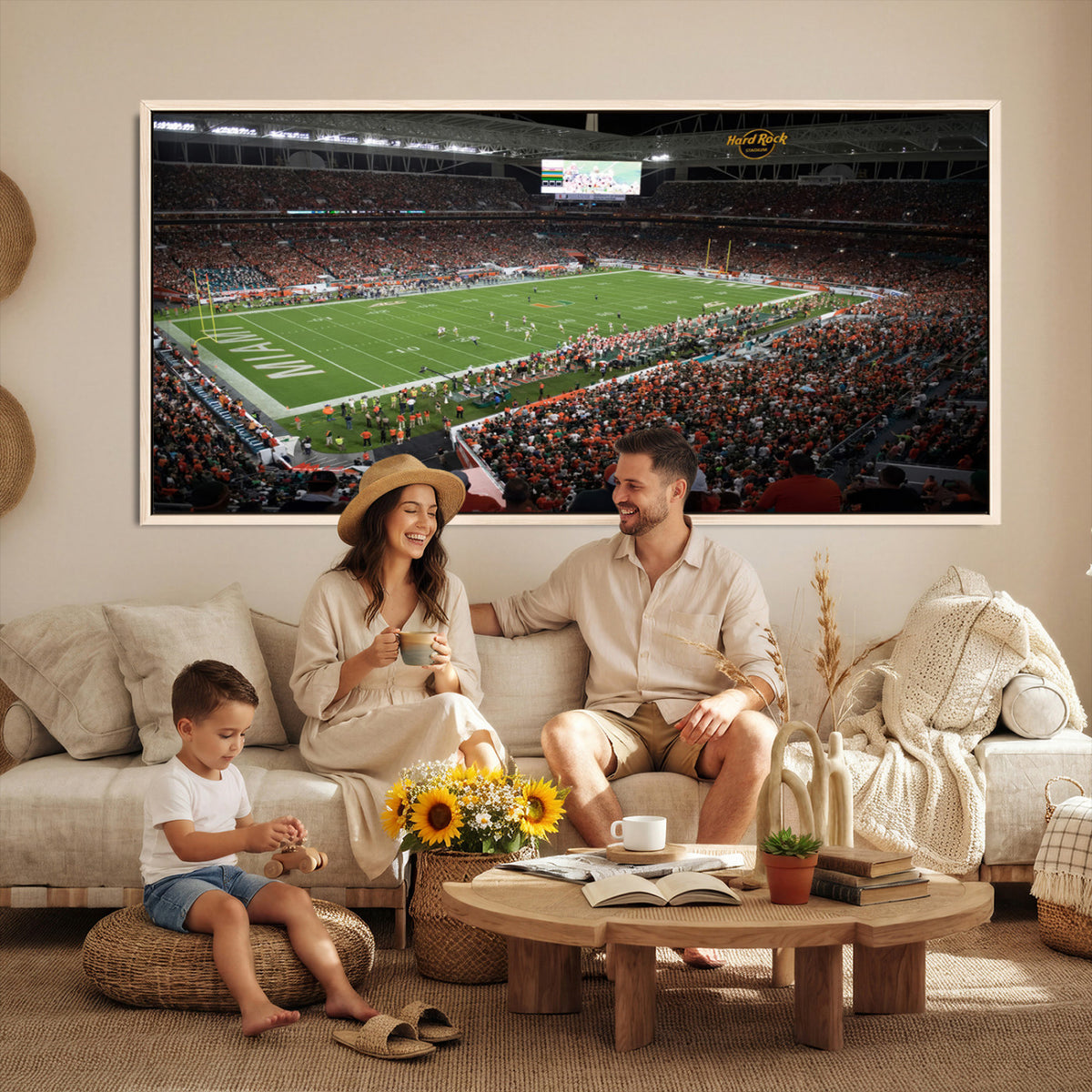 33698-PAN-FL-20X10 - Miami Hurricanes Football Team Print Canvas- Miami Hard Rock Stadium Wall Art Canvas Print