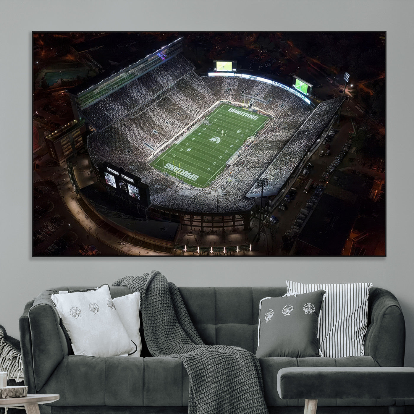 SEG-FC-51X34_Oversize - Michigan State Spartans Football Team Print - East Lansing Spartan Stadium Print Wall Art