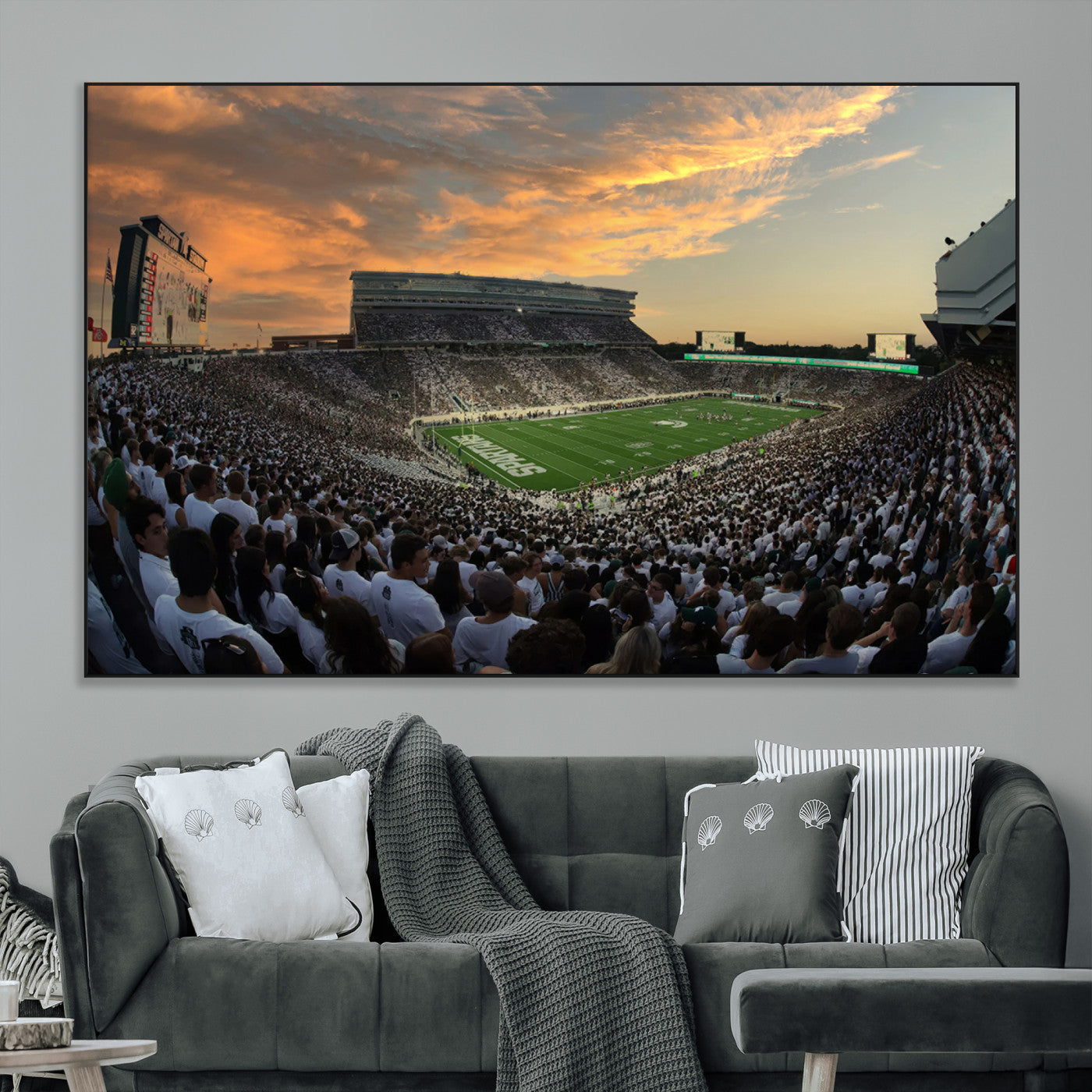SEG-FC-51X34_Oversize - Michigan State Spartans Football Team Print - East Lansing Spartan Stadium Wall Art Canvas Print