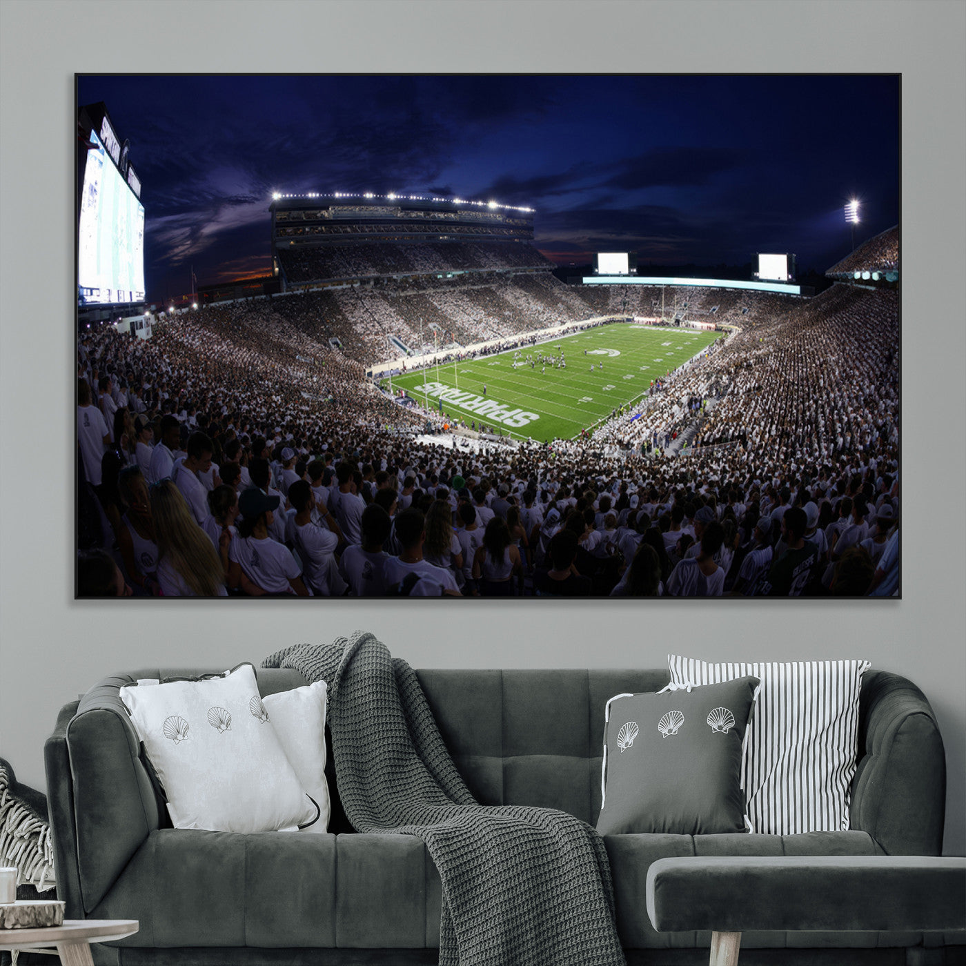 SEG-FC-51X34_Oversize - Michigan State Spartans Canvas, Framed Football Team Print - East Lansing Spartan Stadium Wall Art