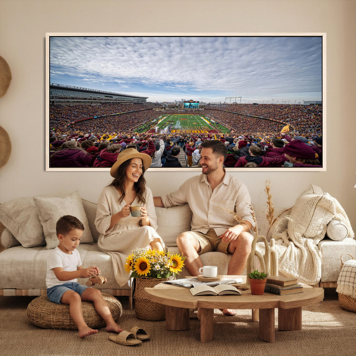 38459-PAN-FL-20X10 - University of Minnesota Golden Gophers Football Team Print - Minneapolis Huntington Bank Stadium Art