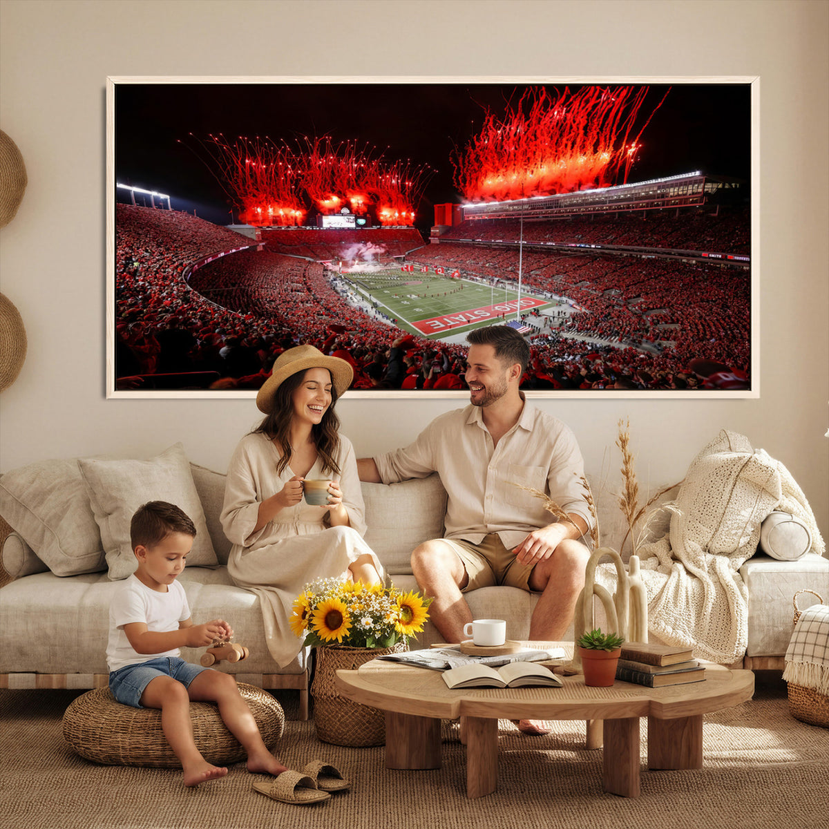 56909-PAN-FL-20X10 - Ohio State University Buckeyes Football Team Print - Columbus Ohio Stadium Wall Art Canvas Print