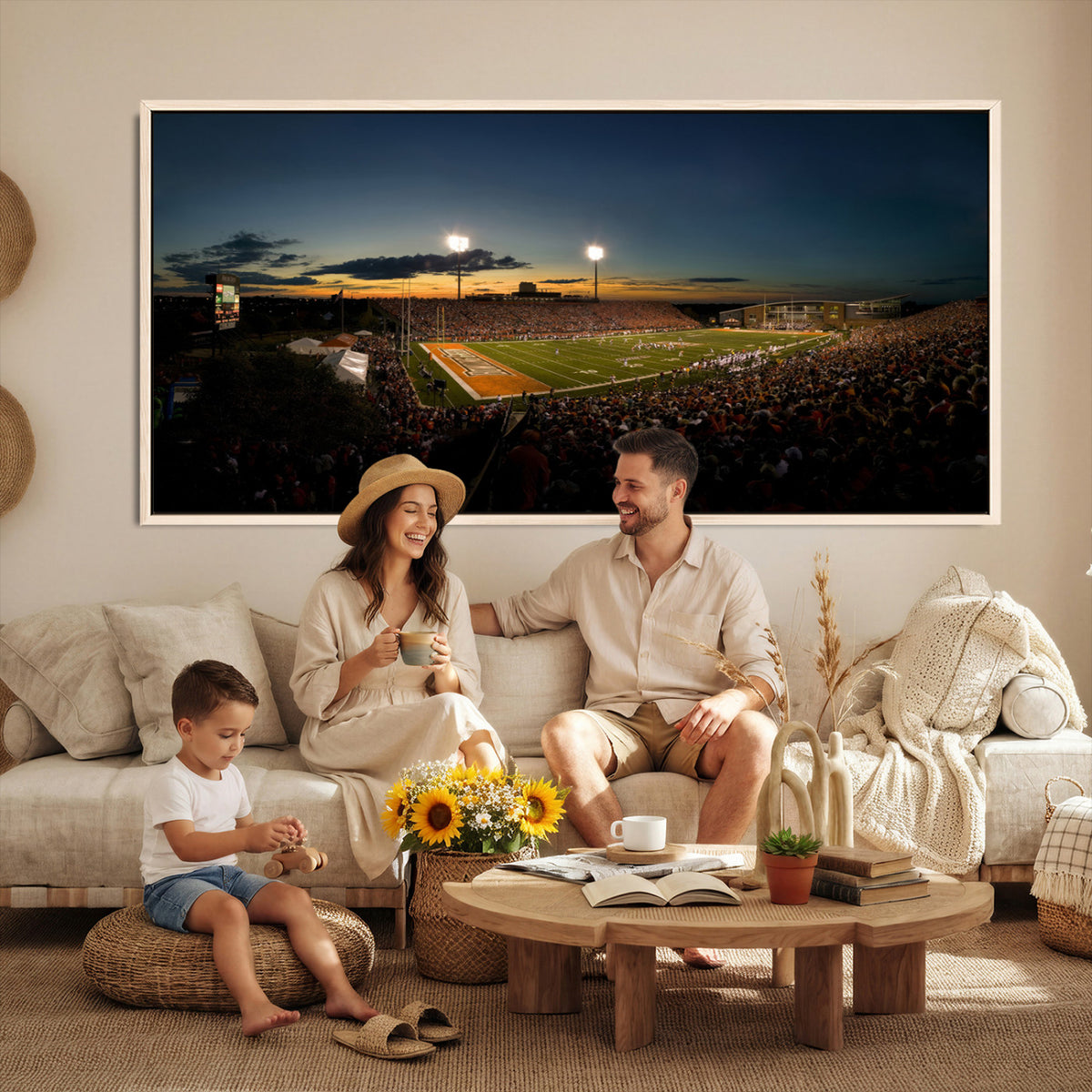 15980-PAN-FL-20X10 - Ball State Cardinals Football Team Print - Muncie Scheumann Stadium Wall Art Canvas Print