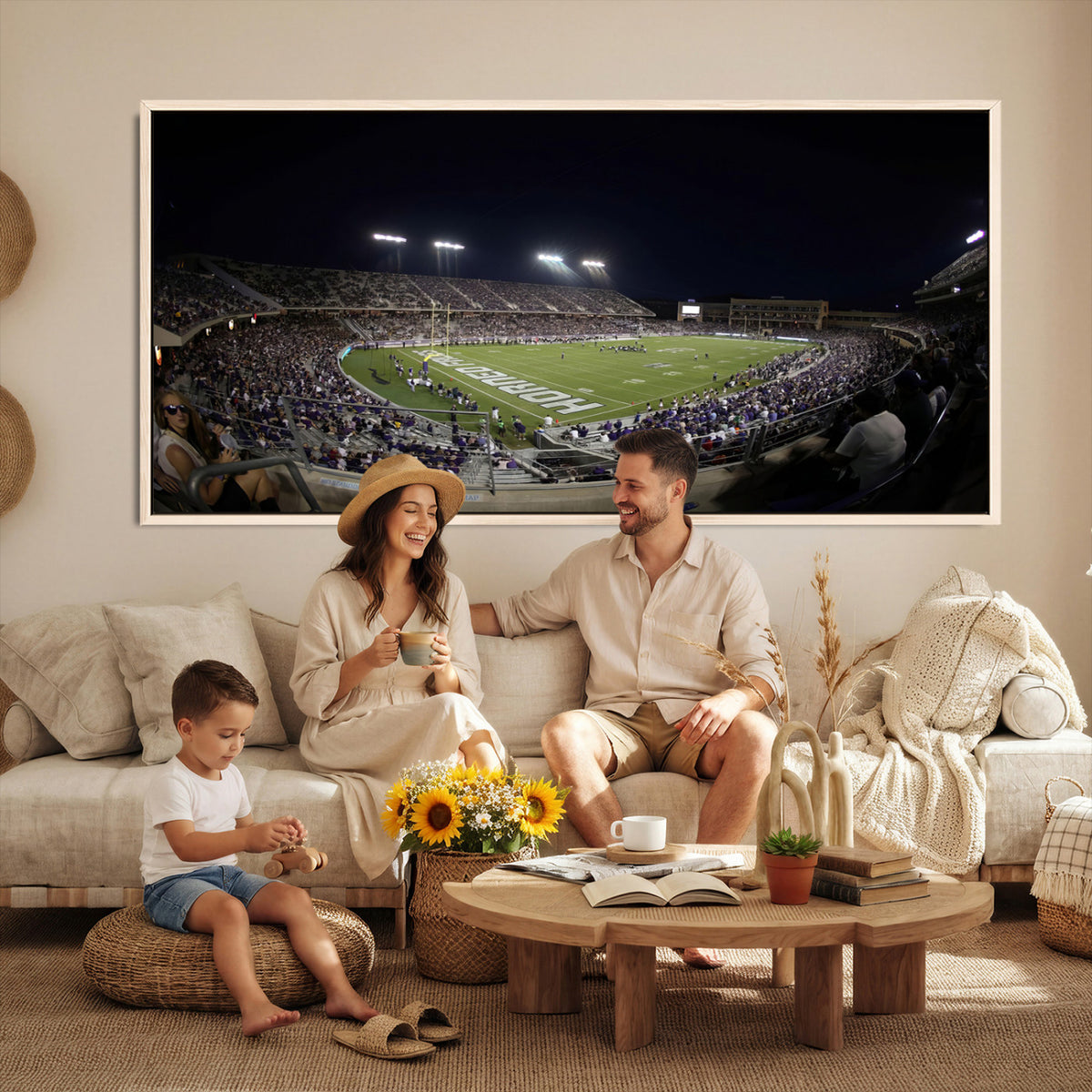 59222-PAN-FL-20X10 - TCU Horned Frogs Football Team Print - Fort Worth Amon G. Carter Stadium Wall Art Canvas Print.