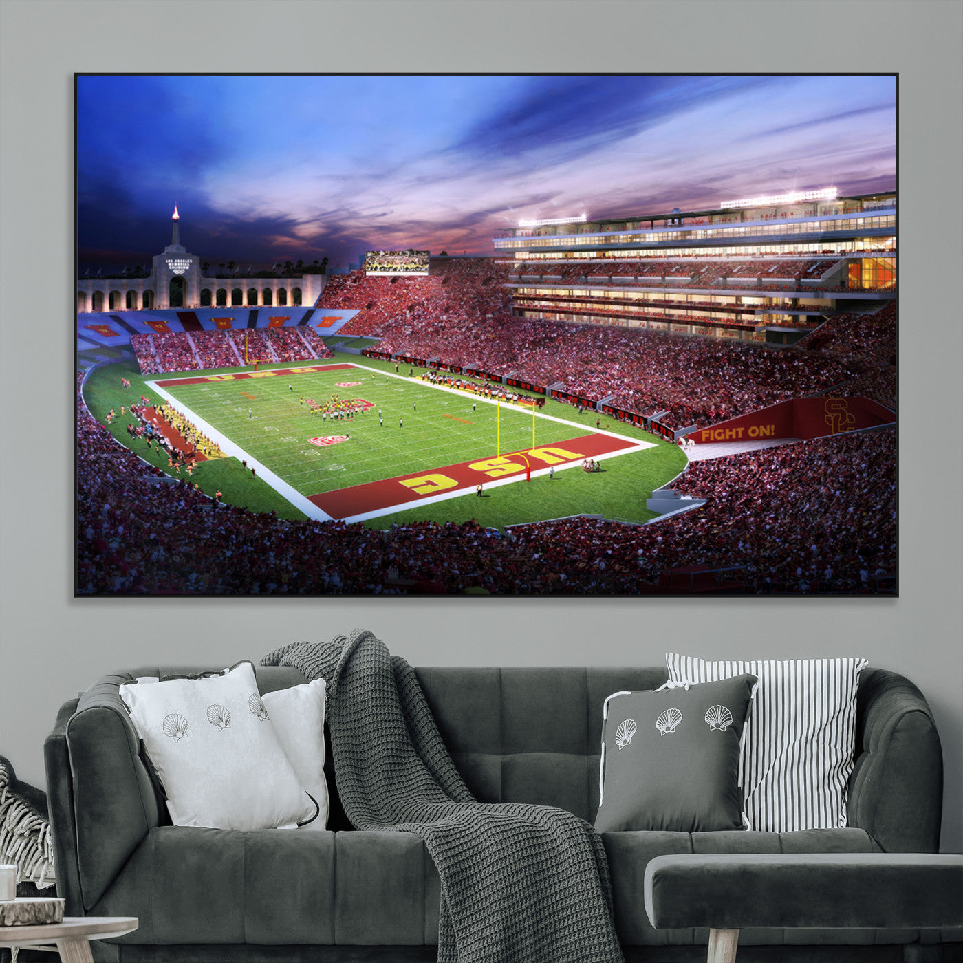 SEG-FC-51X34_Oversize - The University of Southern California USC Trojans Football Team Print - Los Angeles Memorial