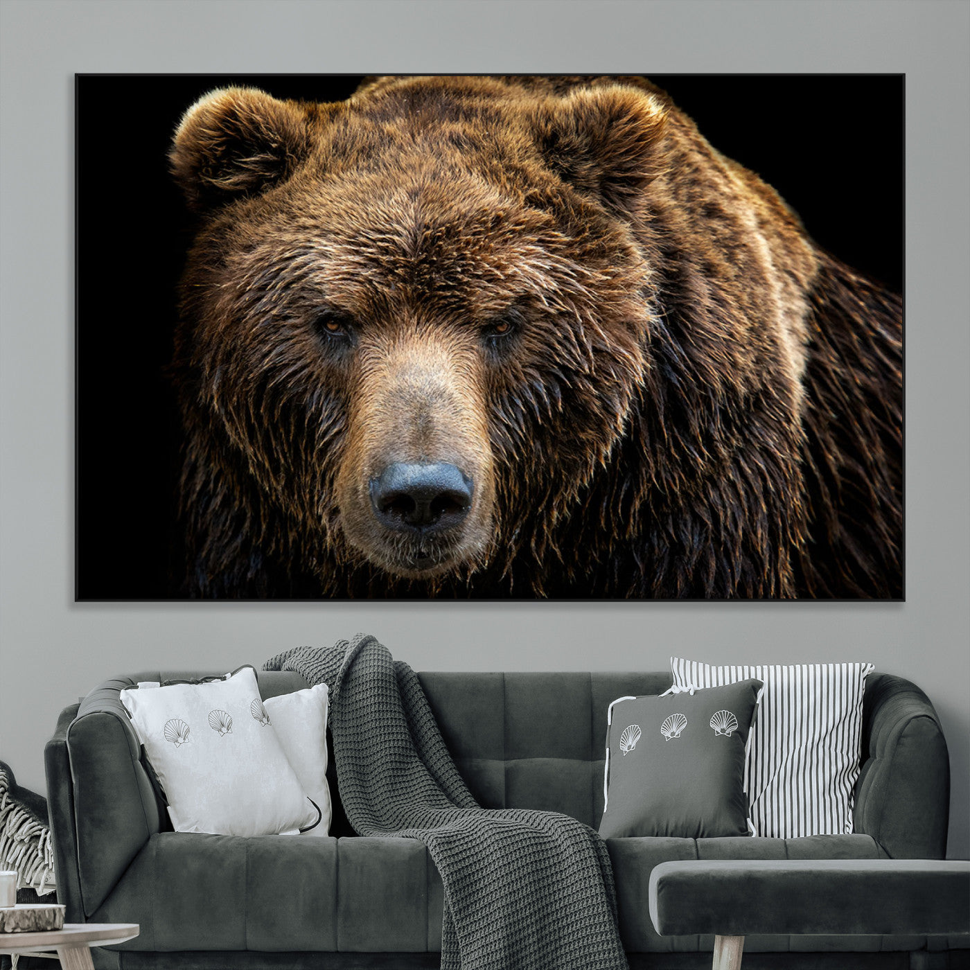 SEG-FC-51X34_Oversize - Grizzly Brown Bear Canvas Wall Art, Wildlife Animal Canvas Artwork Bear Print, Bear Wall Art Print,