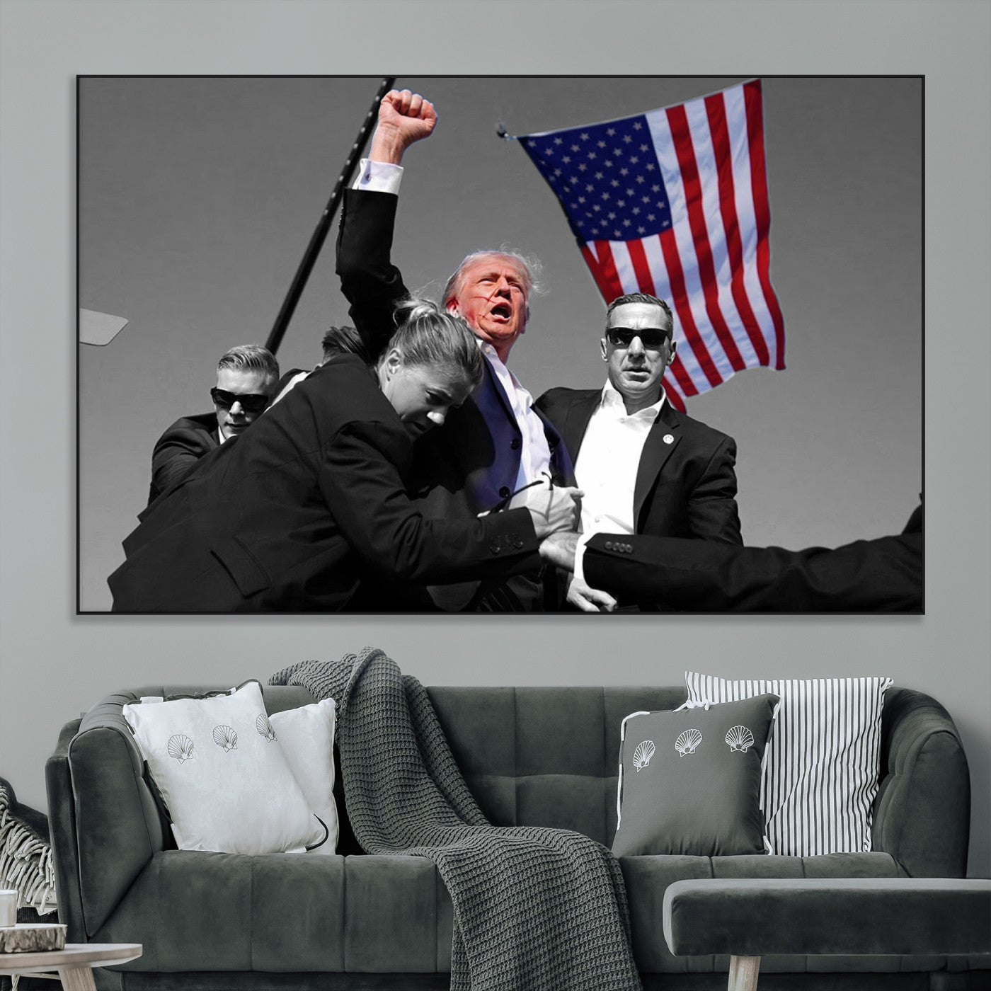 SEG-FC-51X34_Oversize - Donald Trump Assassination Attempt Wall Art Print, Trump Historic Footage - Iconic Reaction by Trump