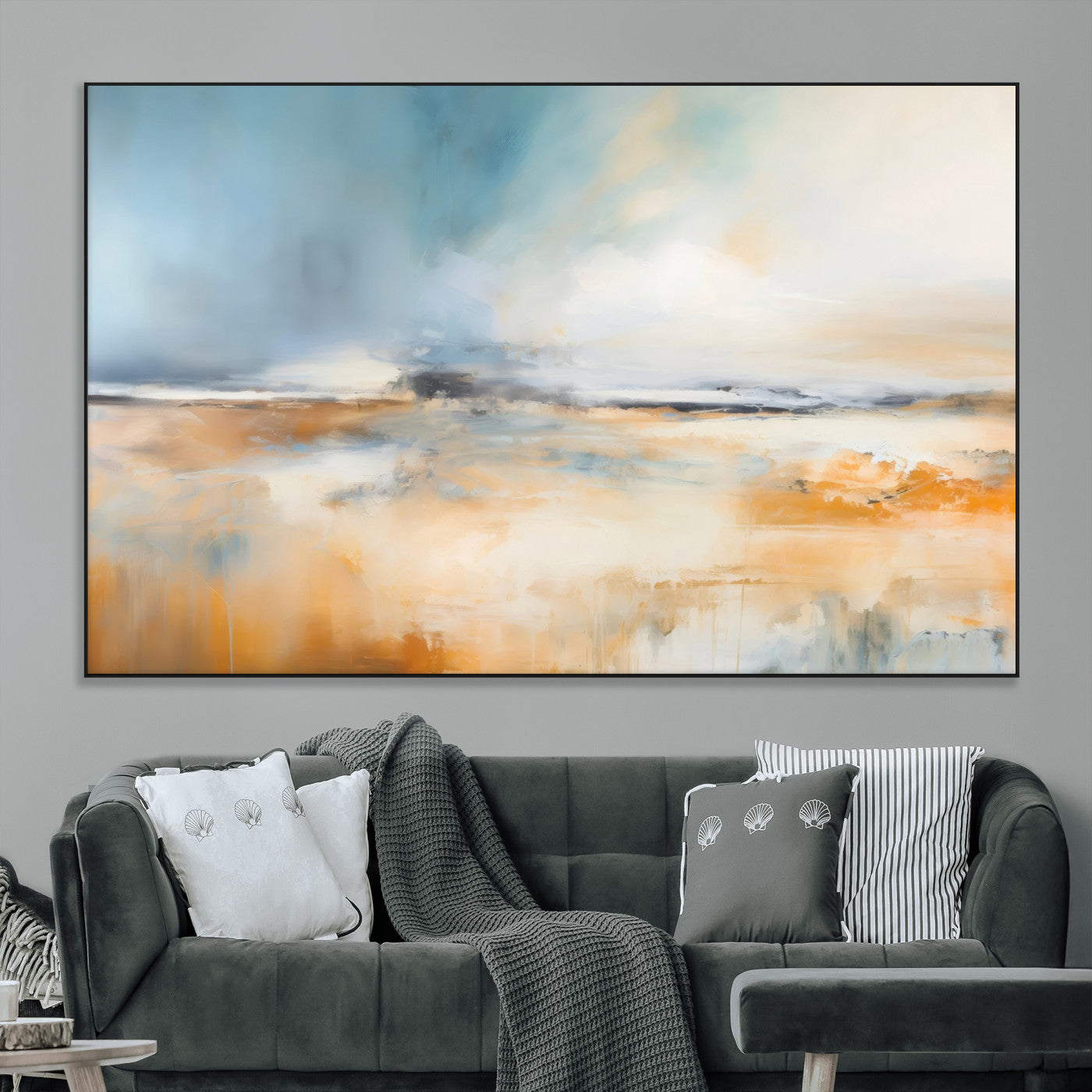 -Abstract Landscape Wall Art Canvas Print - Warm Tones of Orange and Blue, Modern Framed Art for Home