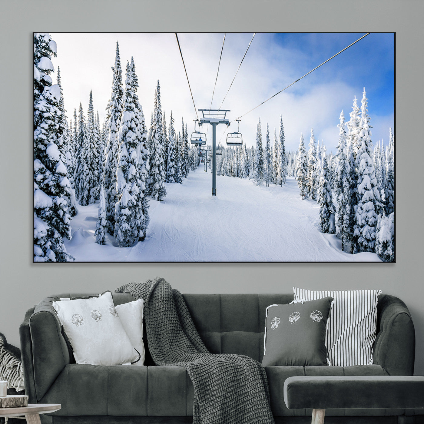 SEG-FC-51X34_Oversize - Winter Ski Lift Wall Art Print - Landscape Wall Art | Snowy Mountain Adventure | Perfect for Cabin