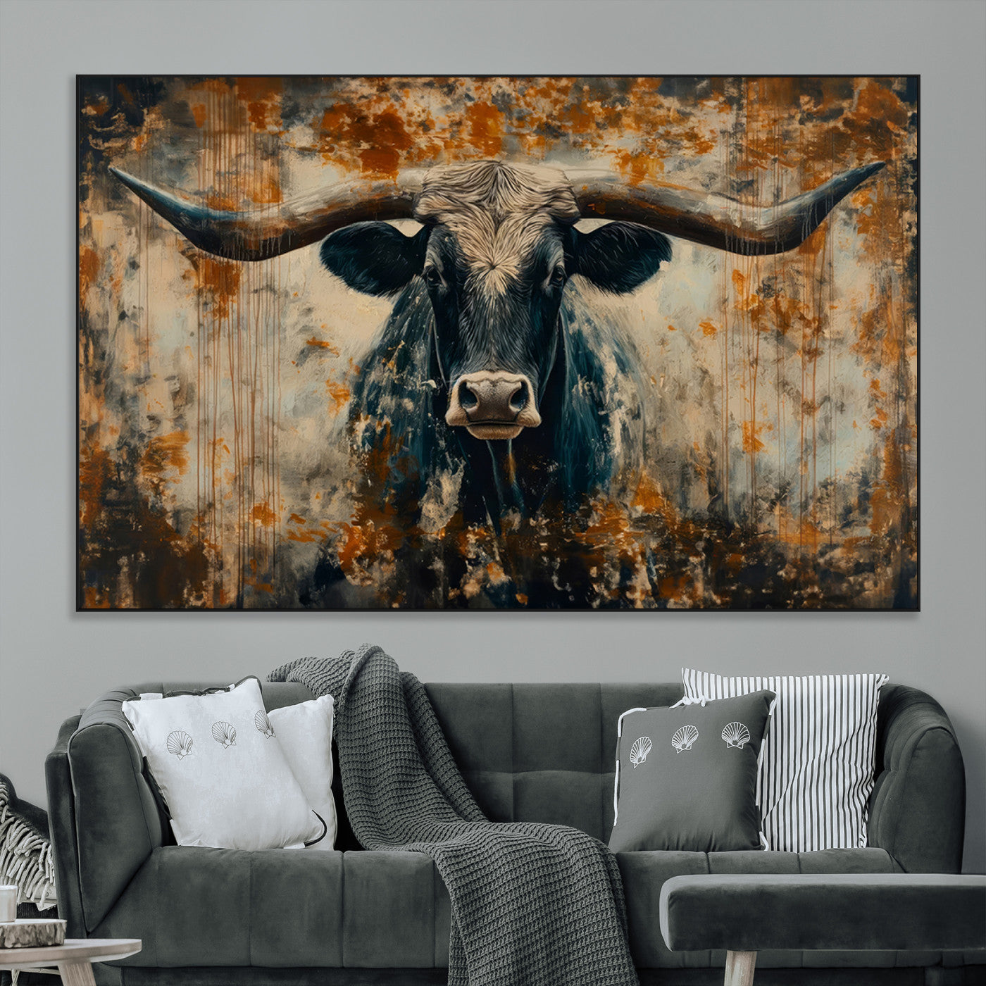 SEG-FC-51X34_Oversize - Abstract Longhorn Bull Wall Art | Rustic Western Wall Decor | Framed and Ready to Hang | Ideal for
