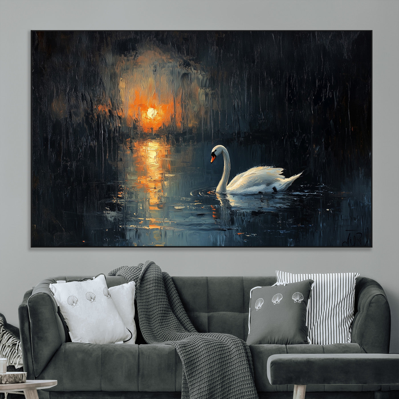 SEG-FC-51X34_Oversize - Abstract Swan on Water Wall Art Canvas Print - Elegant Nature Scene for Modern Home Decor