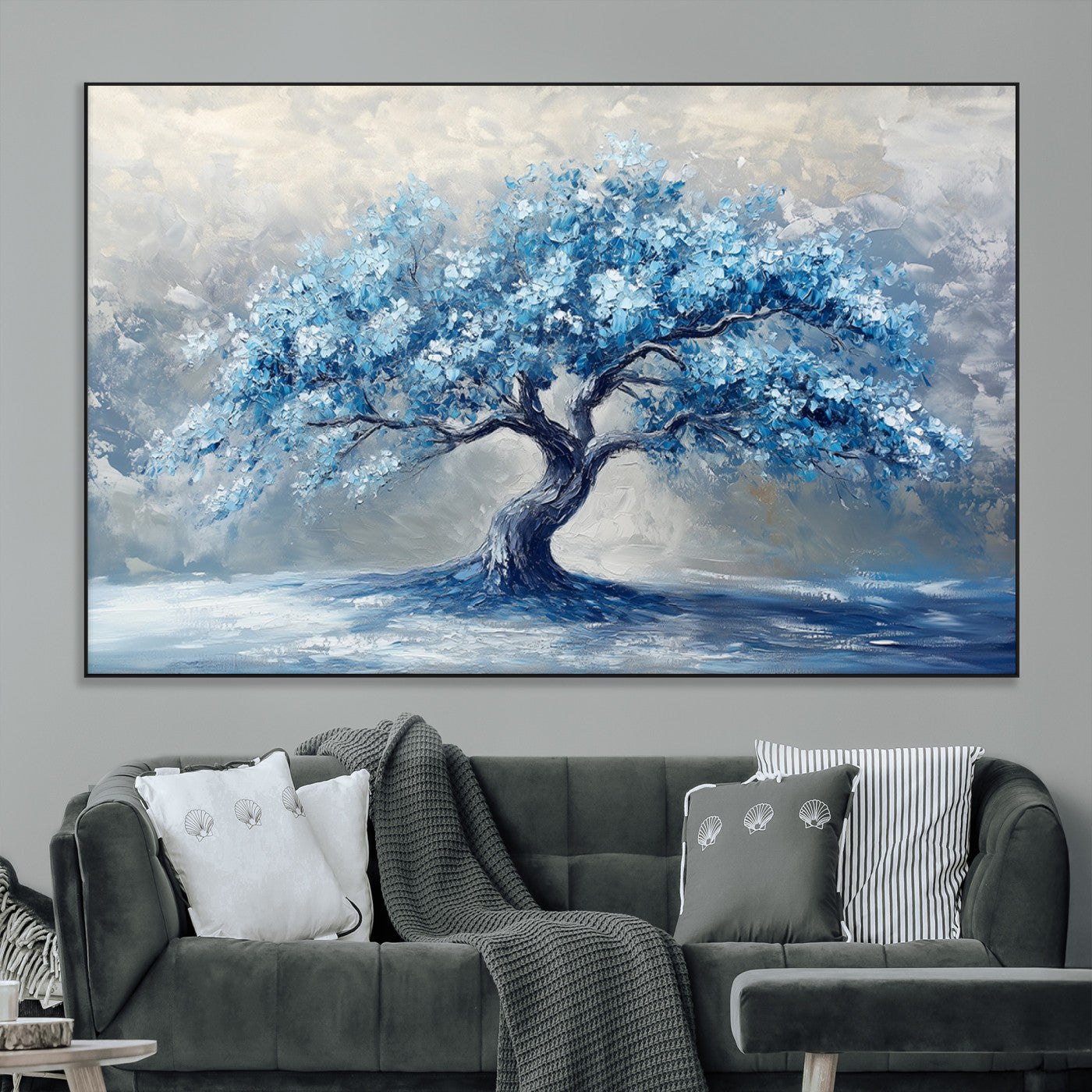 SEG-FC-51X34_Oversize - Abstract Blue Tree Art Canvas Print, Majestic Tree Wall Art Print for Farmhouse Decor