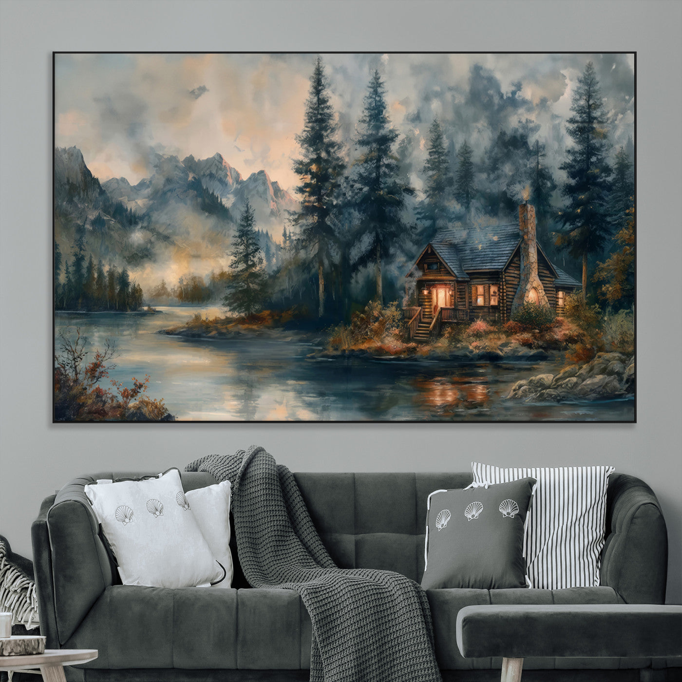 SEG-FC-51X34_Oversize - Rustic Cabin Woods Wall Art Print | Lake in a Forest Canvas Print | Cabin, Lodge, and Farmhouse