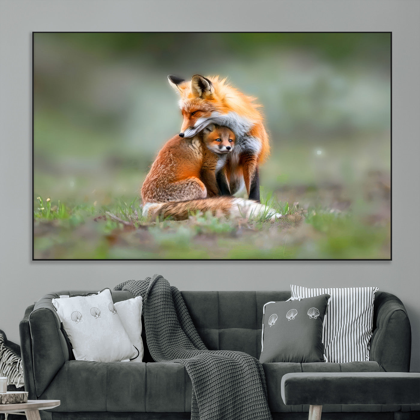 SEG-FC-51X34_Oversize - Heartwarming Fox and Baby Cub Wall Art | Ready to Hang Canvas Print of Foxes in Nature | Perfect for