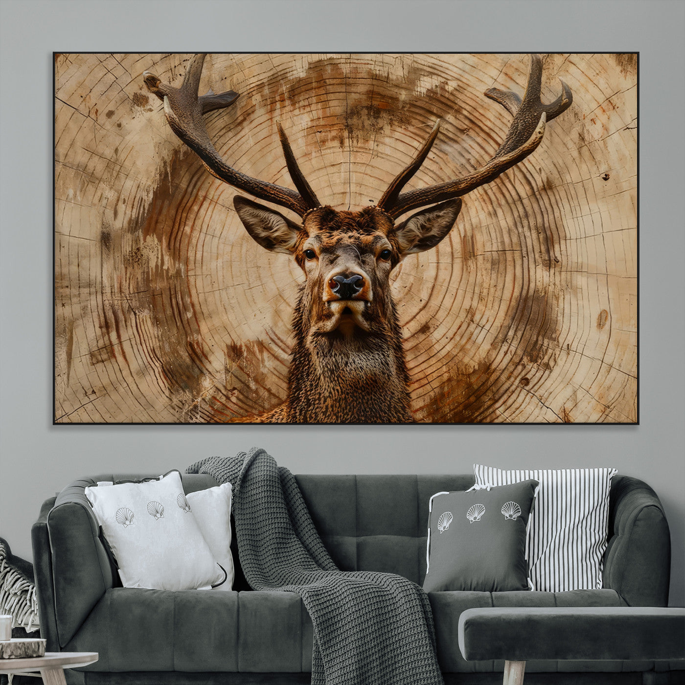 SEG-FC-51X34_Oversize - Wood Abstract Deer Wall Art | Rustic Wildlife Canvas Print | Ready to Hang Stag Head Triptych for