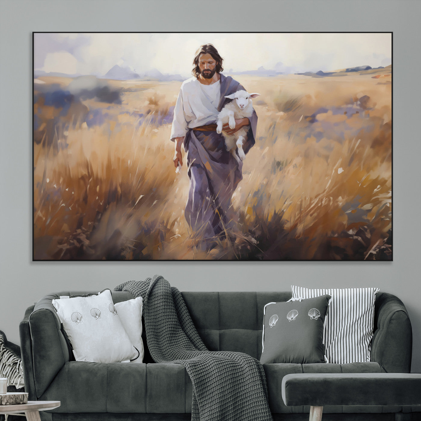 SEG-FC-51X34_Oversize - Jesus the Good Shepherd Wall Art Canvas Print - Lost Lamb Print for Prayer Room Decor