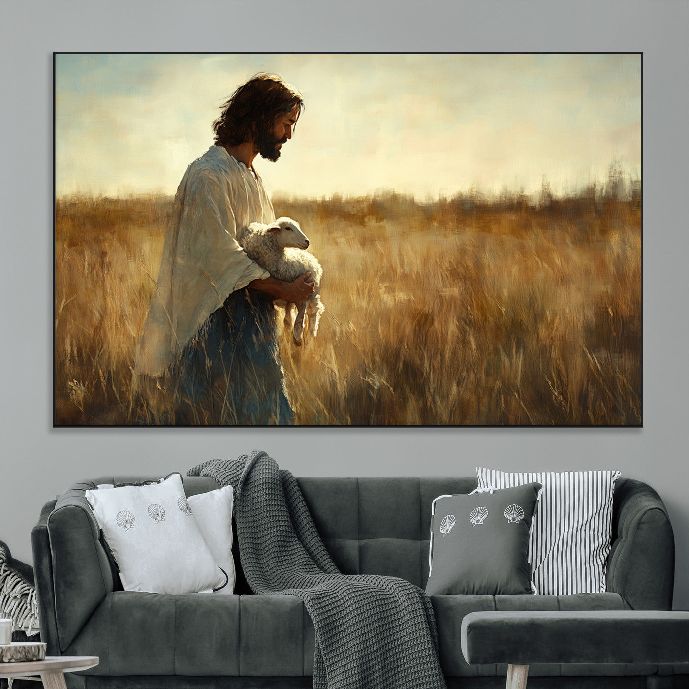 SEG-FC-51X34_Oversize - Jesus the Good Shepherd Wall Art Canvas Print - Inspirational Christian Religious Print for Prayer
